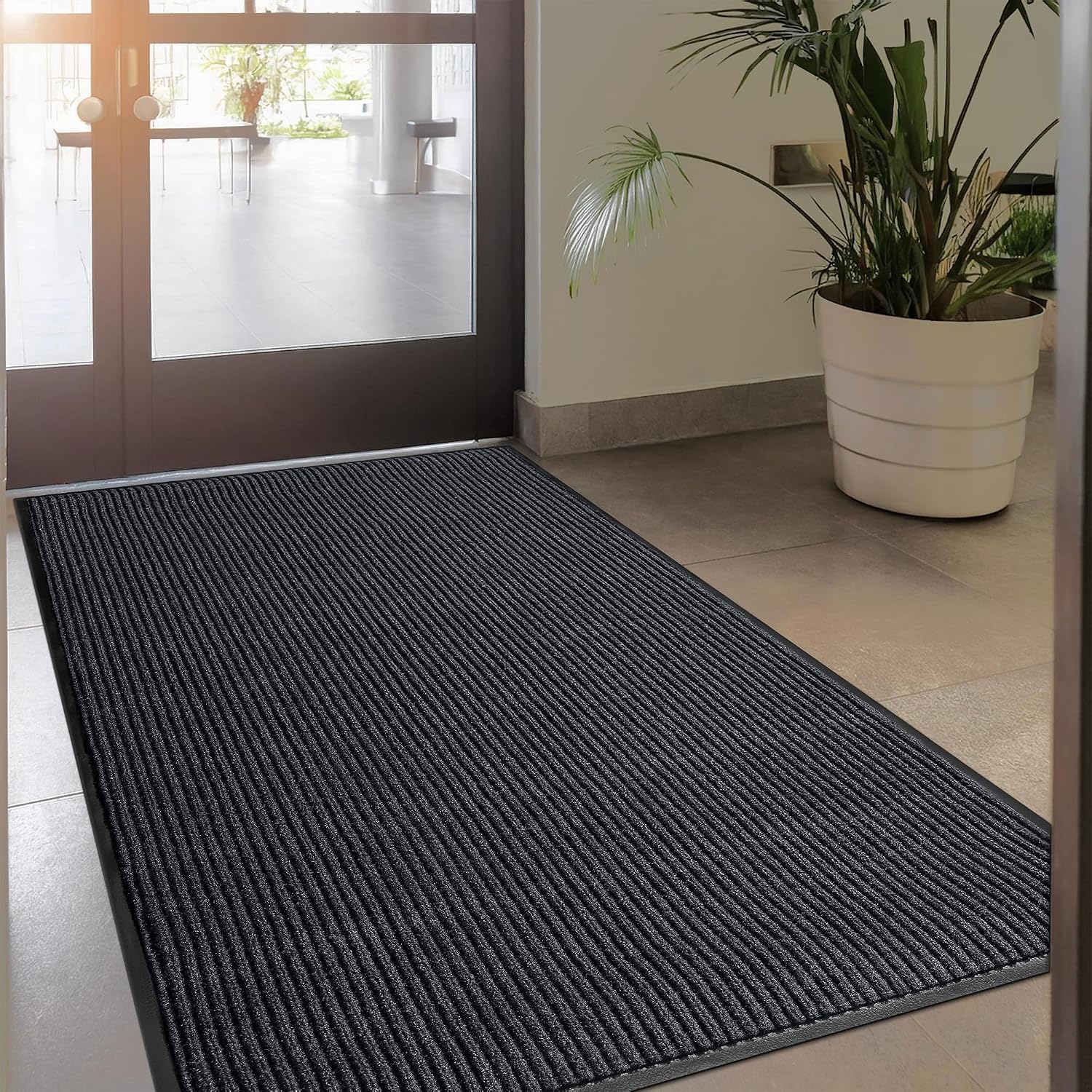 MaxMat Durable Rubber Door Mat - Heavy Duty. Indoor/Outdoor. Easy Clean. Waterproof. Low-Profile Mat for Entry. Patio. Garage - Stylish (Charcoal. 8' x 4' (Mud Trapper))