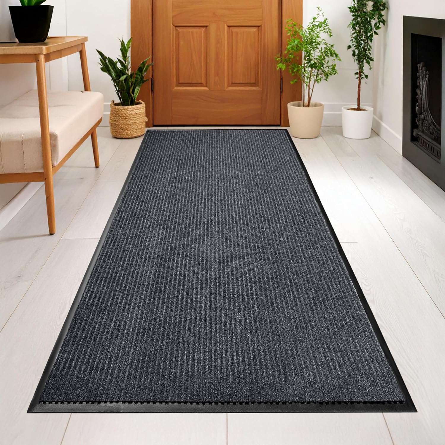 MaxMat Durable Rubber Door Mat - Heavy Duty. Indoor/Outdoor. Easy Clean. Waterproof. Low-Profile Mat for Entry. Patio. Garage - Stylish (Charcoal. 8' x 4' (Mud Trapper))