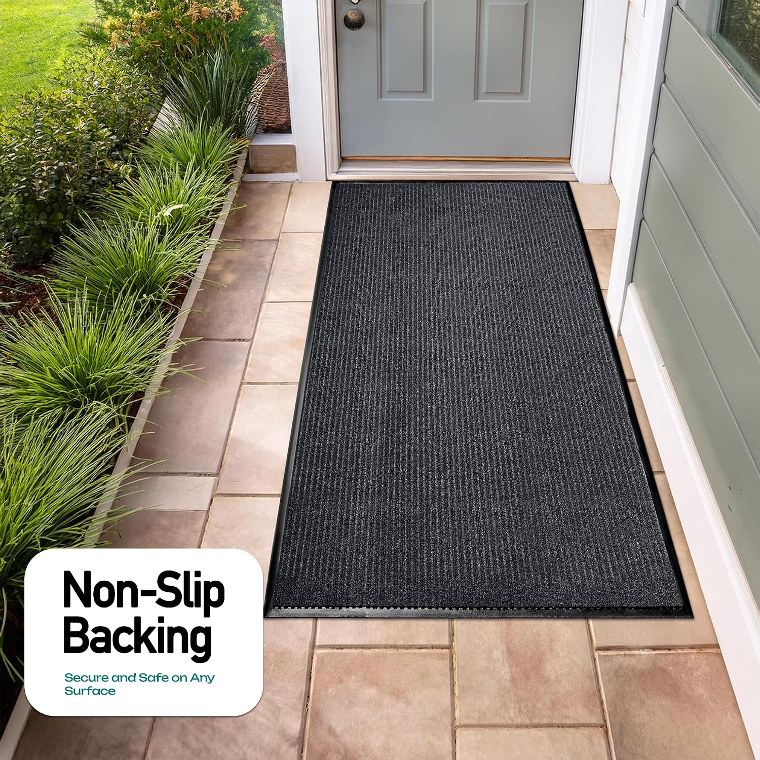 MaxMat Durable Rubber Door Mat - Heavy Duty. Indoor/Outdoor. Easy Clean. Waterproof. Low-Profile Mat for Entry. Patio. Garage - Stylish (Charcoal. 8' x 4' (Mud Trapper))