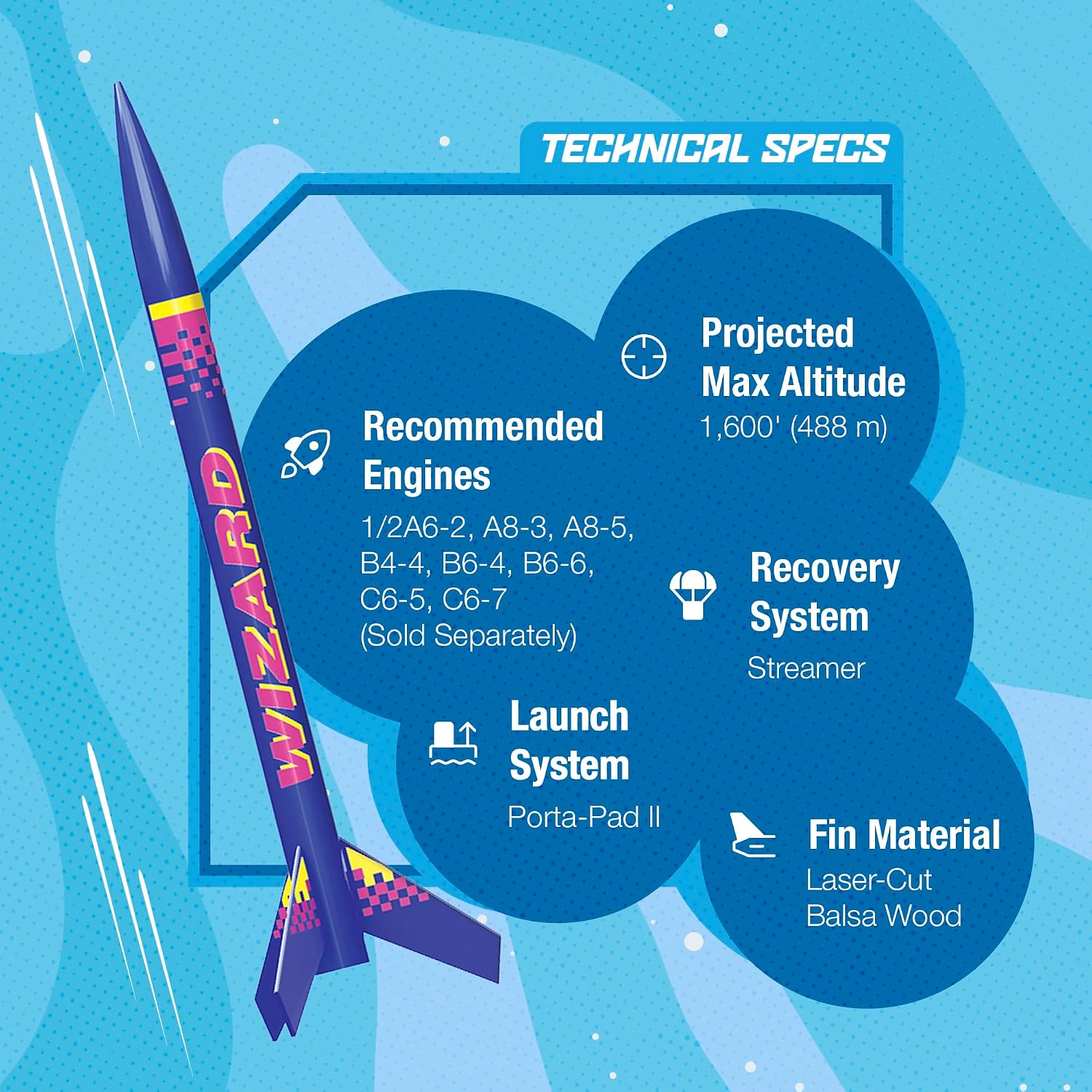 Estes 1754 Bulk Pack of 12 Wizard Rocket-Building Kits. Intermediate Flying-Rocket-Model Kits for Ages 10+. Classroom Science Experiments