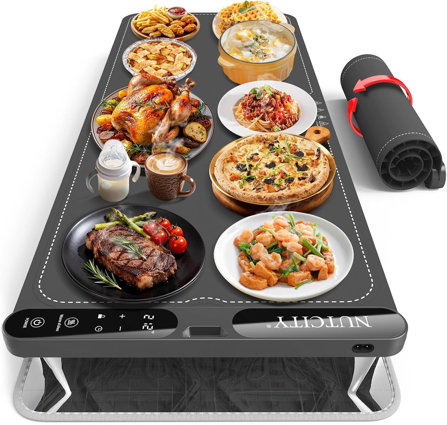 NUTCITY Warming Mat for Food Extra Large 40 x 15 with Insulation Pad | Fast & Even Heating with 7 Temperature Settings and 8H Timer Chafing Dishes for Parties. Gatherings and Daily Dining