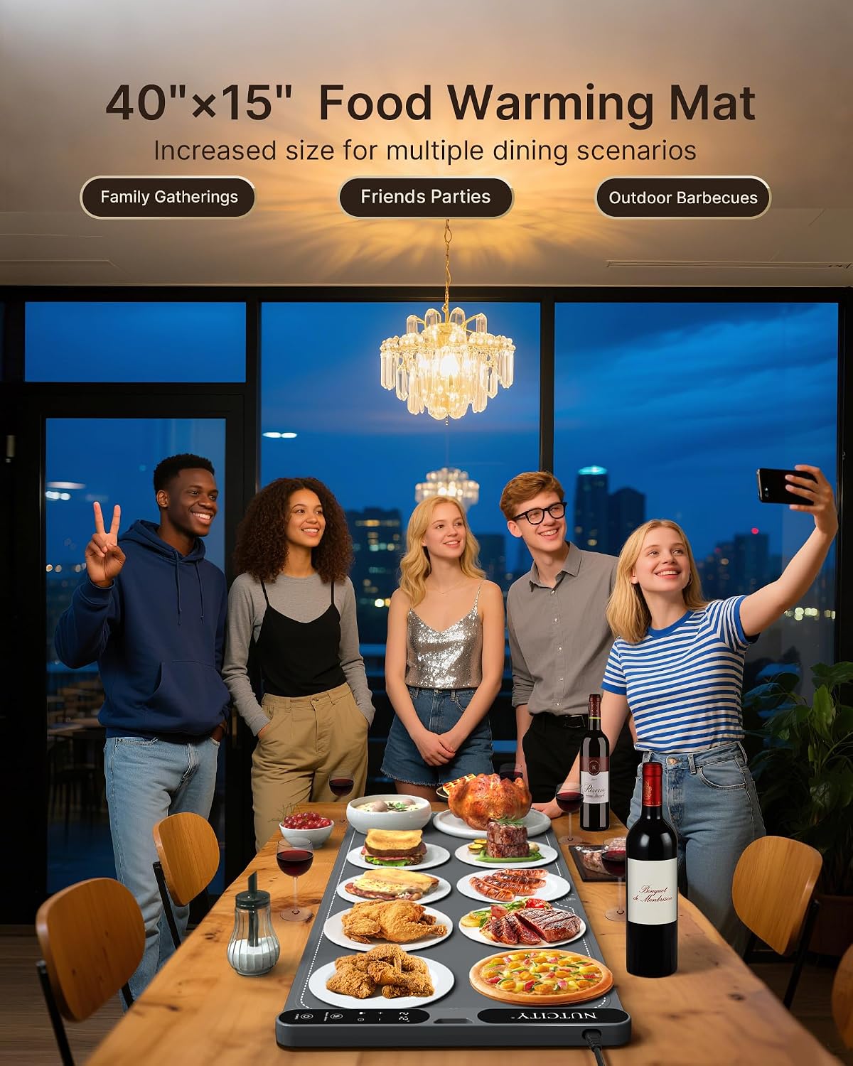 NUTCITY Warming Mat for Food Extra Large 40 x 15 with Insulation Pad | Fast & Even Heating with 7 Temperature Settings and 8H Timer Chafing Dishes for Parties. Gatherings and Daily Dining