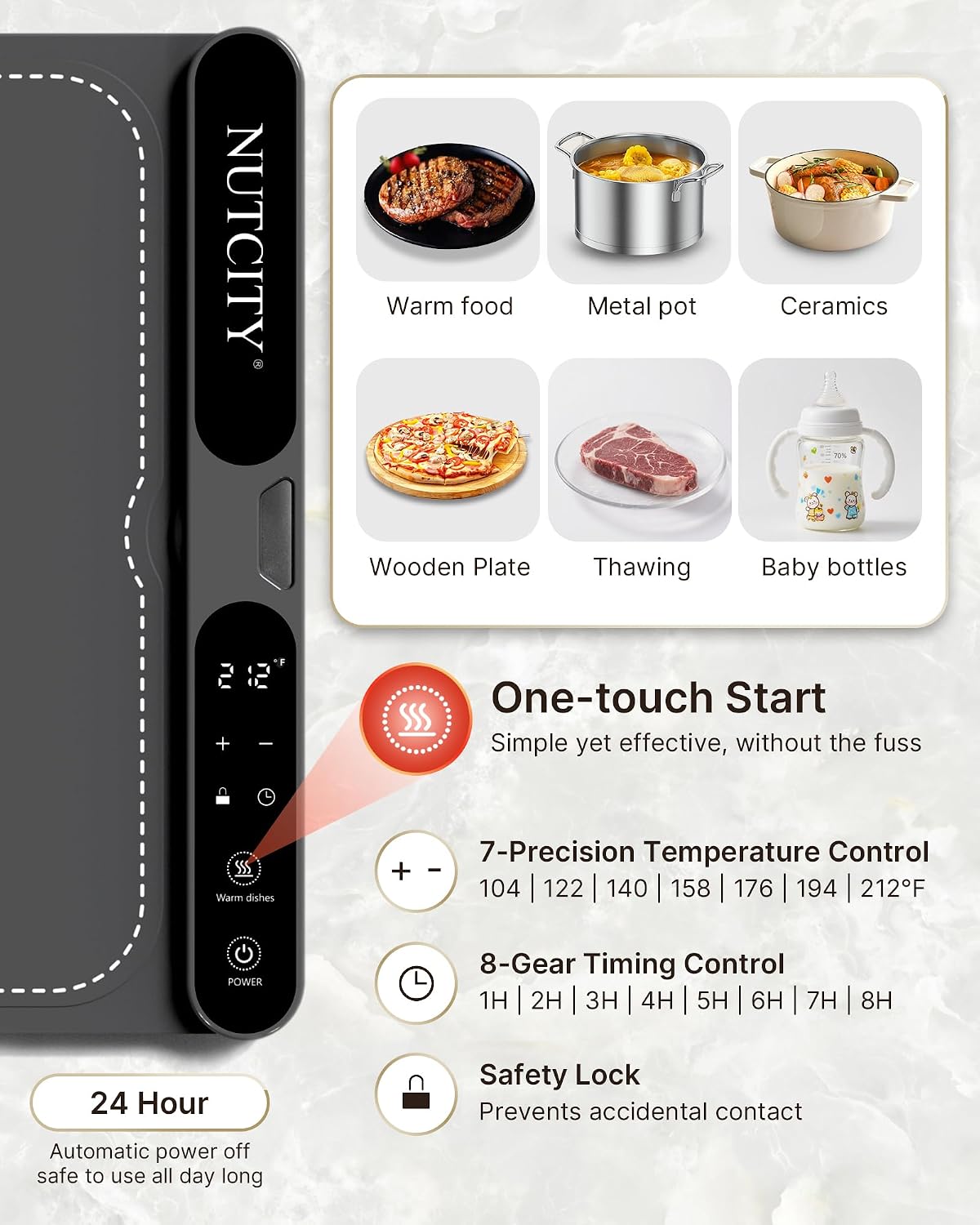 NUTCITY Warming Mat for Food Extra Large 40 x 15 with Insulation Pad | Fast & Even Heating with 7 Temperature Settings and 8H Timer Chafing Dishes for Parties. Gatherings and Daily Dining