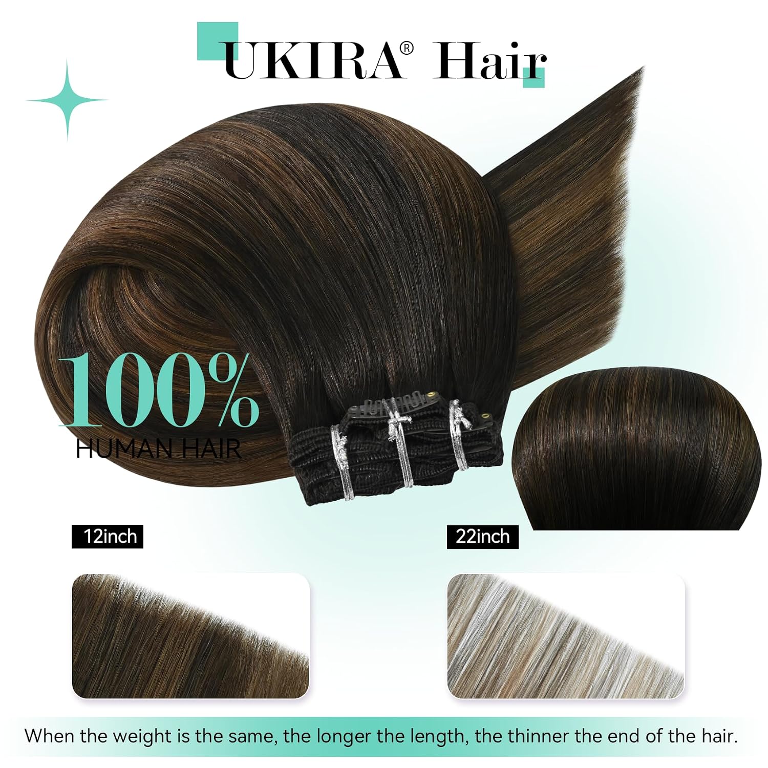 Ukira Balayage Hair Extensions for Women Real Human Hair. 20 Inch 120g 7pcs 2/6/2 Dark Brown to Chestnut Brown Clip in Hair Extensions. Natural Straight Remy Human Hair Clip in Extensions