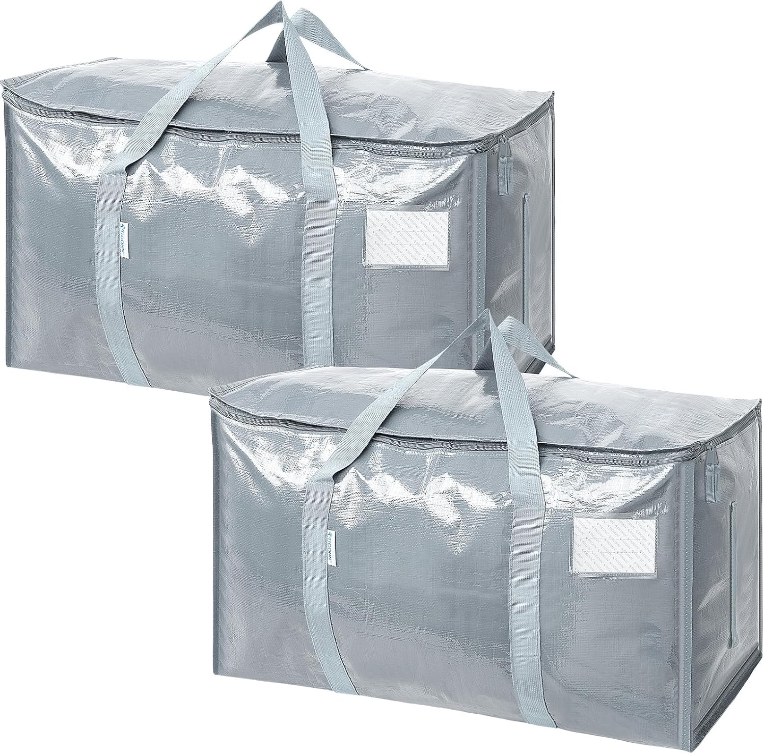 TICONN 2 Pack Extra Large Moving Bags Heavy Duty with Zippers & Carrying Handles. Durable Storage Bags Moving Boxes for Closet Organizers and Storage (2 Pack. Light Grey)