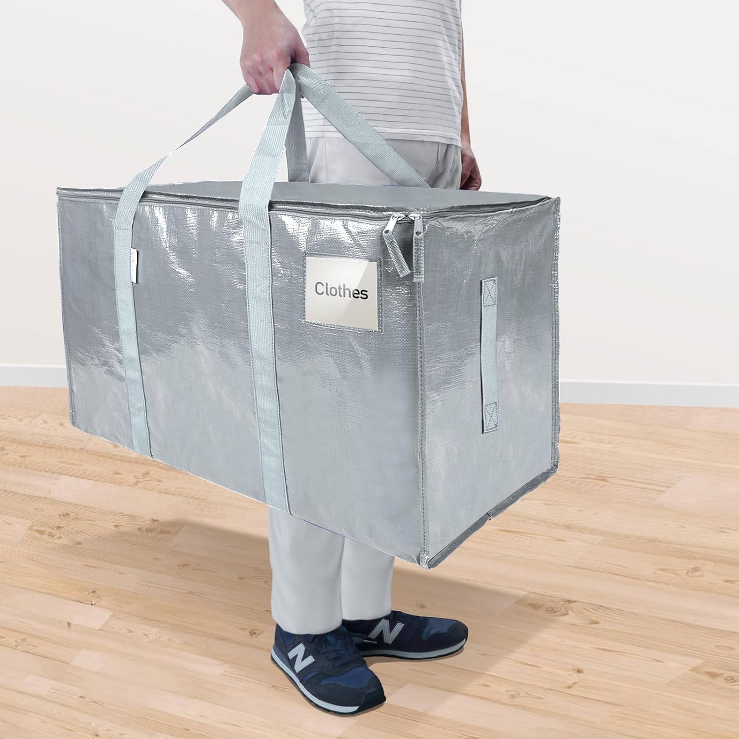 TICONN 2 Pack Extra Large Moving Bags Heavy Duty with Zippers & Carrying Handles. Durable Storage Bags Moving Boxes for Closet Organizers and Storage (2 Pack. Light Grey)