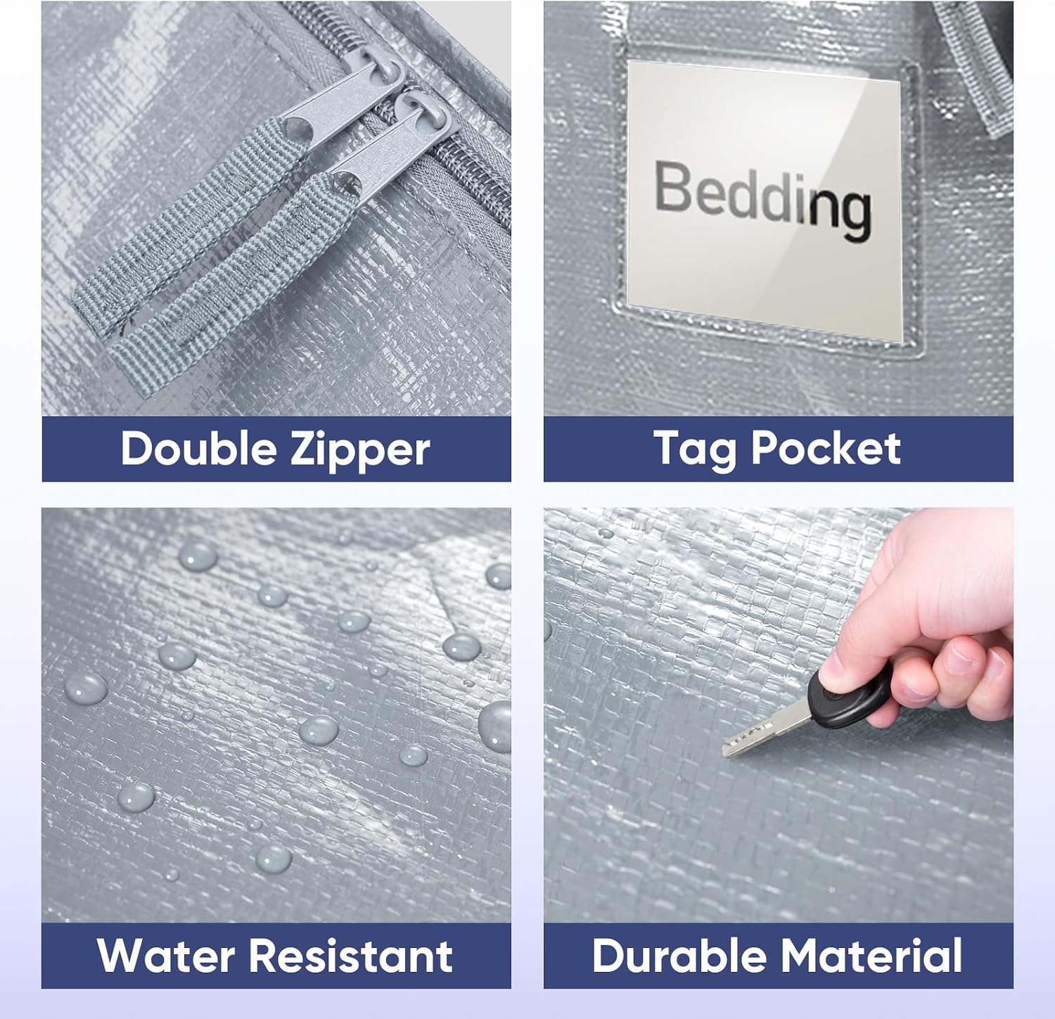 TICONN 2 Pack Extra Large Moving Bags Heavy Duty with Zippers & Carrying Handles. Durable Storage Bags Moving Boxes for Closet Organizers and Storage (2 Pack. Light Grey)