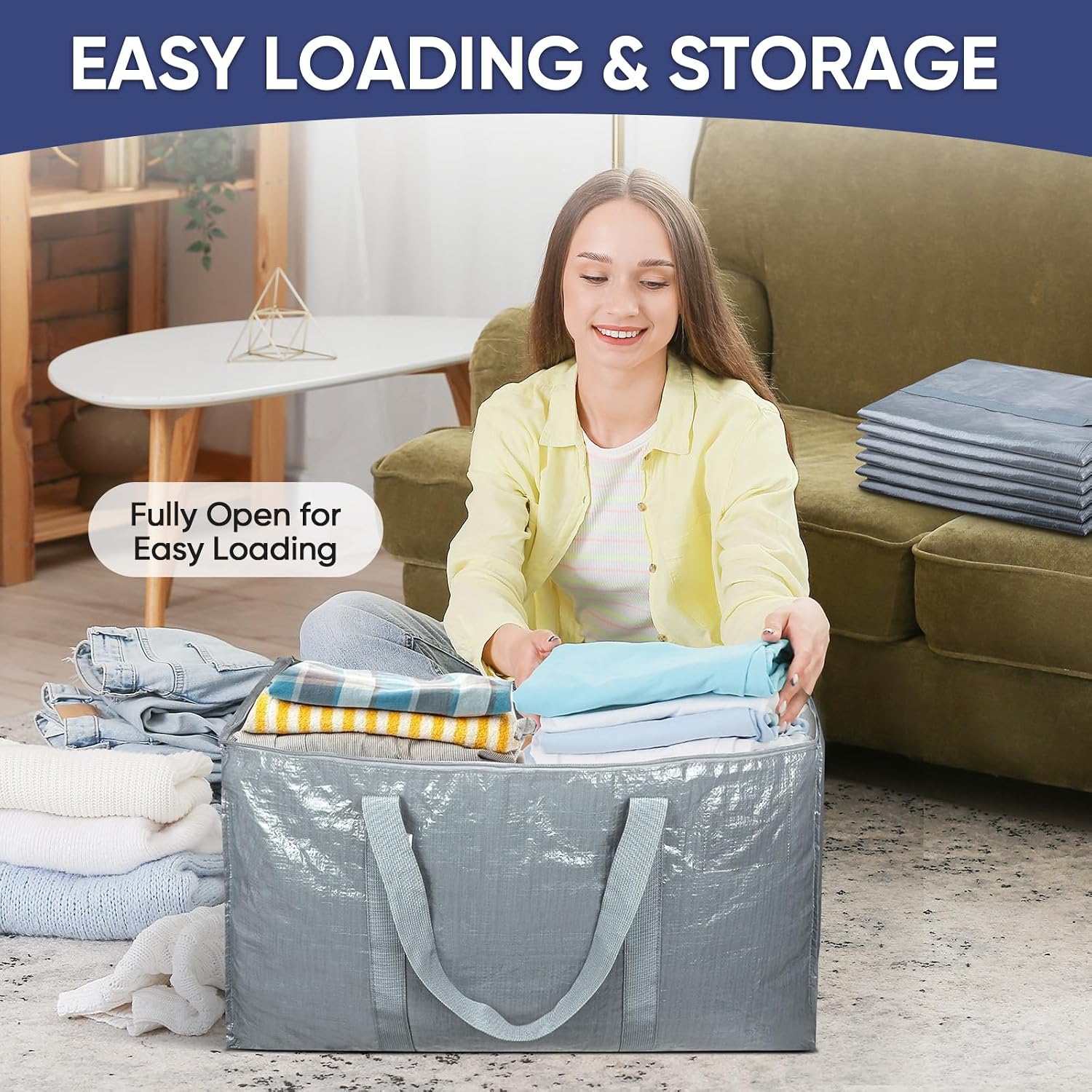 TICONN 2 Pack Extra Large Moving Bags Heavy Duty with Zippers & Carrying Handles. Durable Storage Bags Moving Boxes for Closet Organizers and Storage (2 Pack. Light Grey)