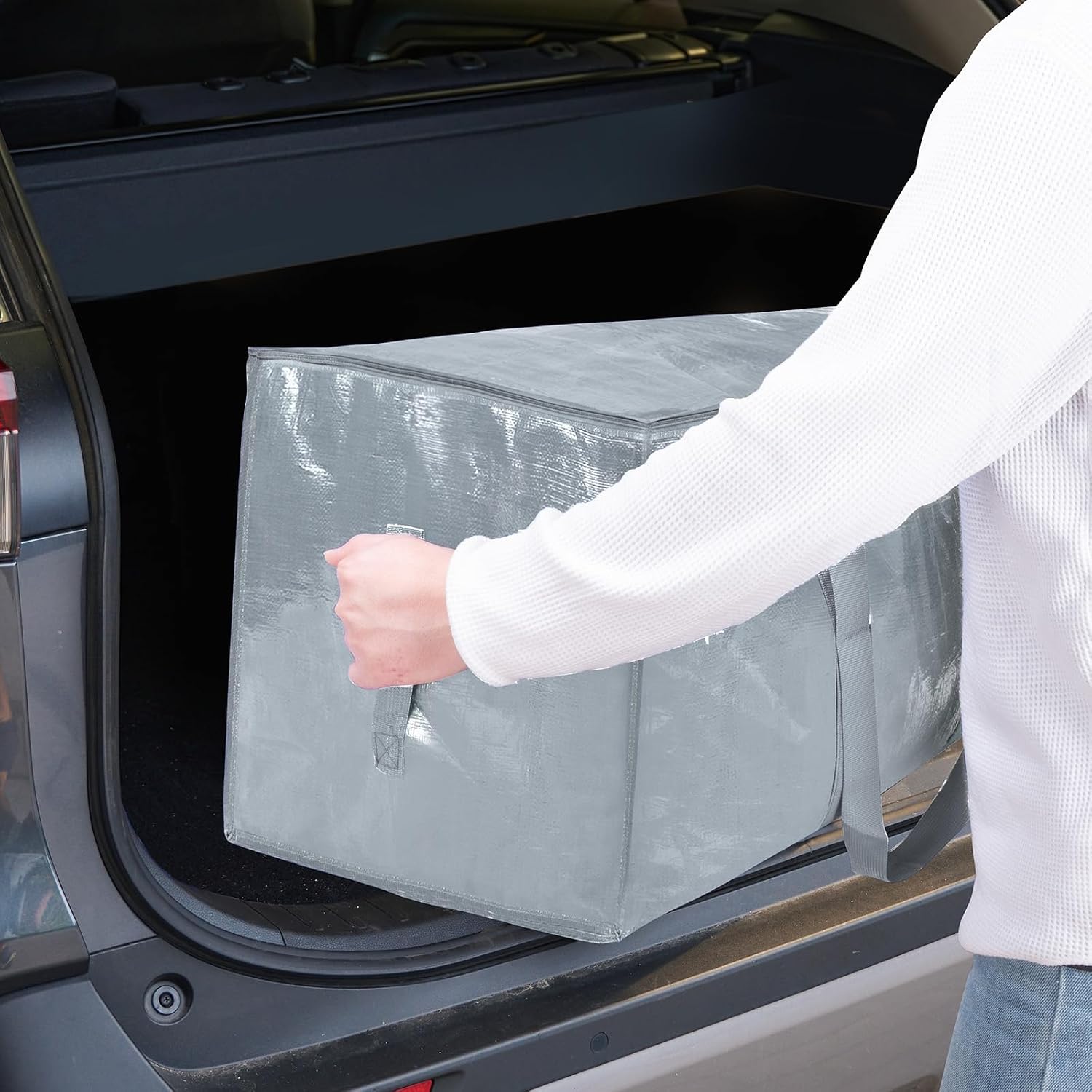 TICONN 2 Pack Extra Large Moving Bags Heavy Duty with Zippers & Carrying Handles. Durable Storage Bags Moving Boxes for Closet Organizers and Storage (2 Pack. Light Grey)