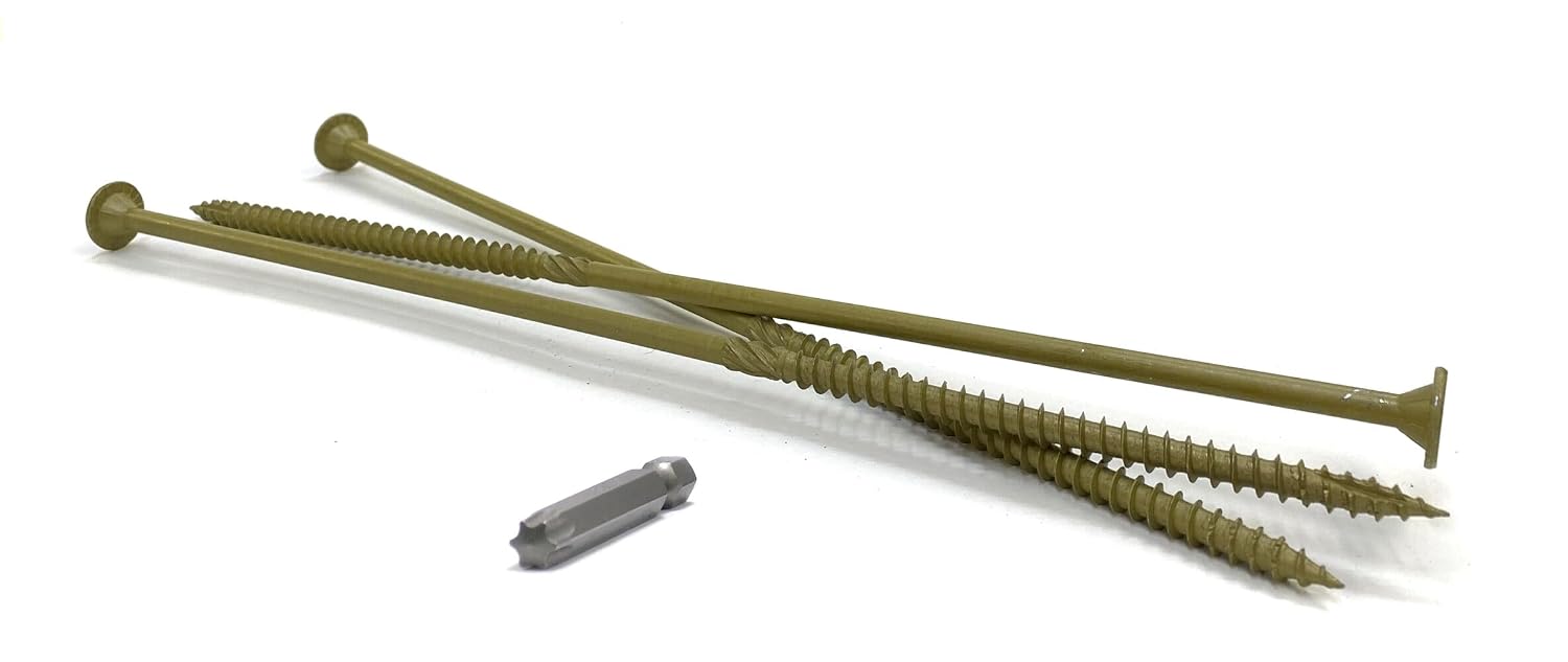 PWR Drive CST Series (50 Pack) 3/8 inch x 12 inch Structural Wood Screws for Outdoor Decks and General Construction. Rustproof Finish. T-40 Star Bit Included. FTC17GO3812L