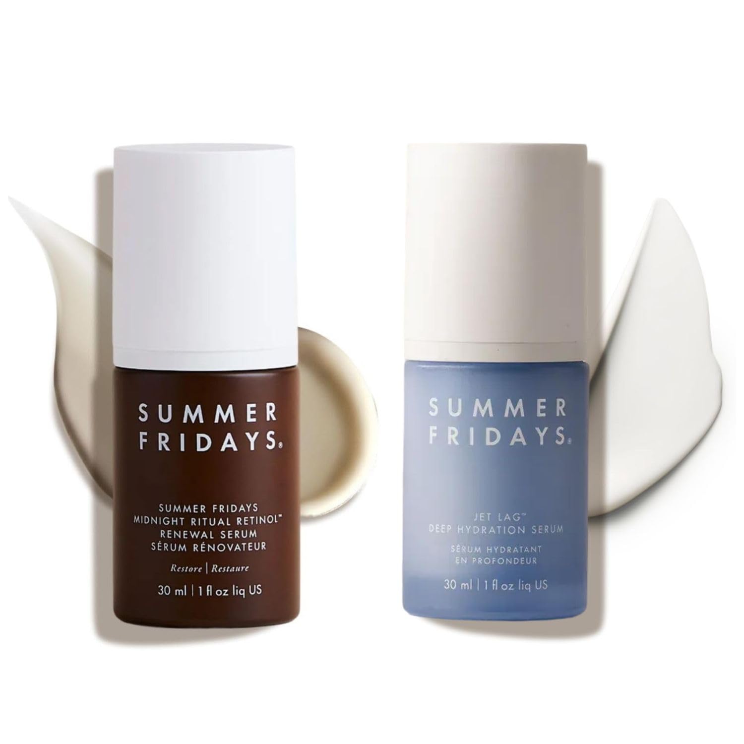 Summer Fridays Day and Night Face Serum Duo. Travel Skin Care Set (2 Ct) | Mini Jet Lag & Midnight Ritual Retinol Facial Serums. with Glycerin. Hyaluronic Acid. & Niacinamide for Smooth. Glowing Skin