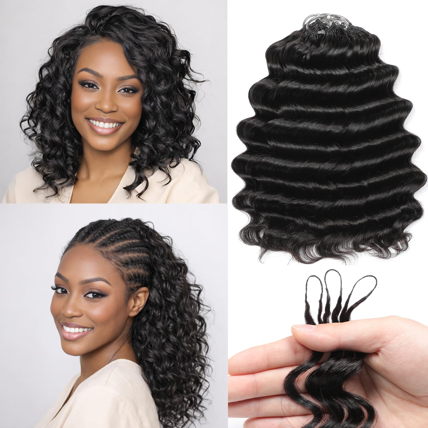 IVCoco Human Crochet Hair for Black Women 22 Inch Ocean Wave Crochet Human Hair Bundles 200g Pre-Separated Feather Crochet Human Hair Invisible Crochet Hair Extensions 160 Strands Natural Black
