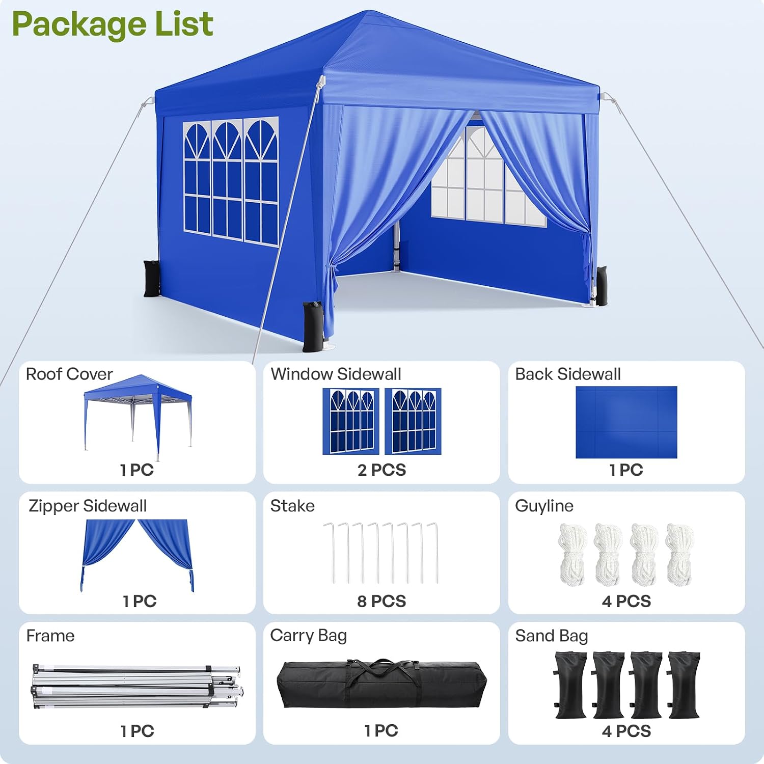 10x10 Pop Up Canopy Tent with Sidewalls. Portable Shelter.Blue | One-Push Center Lock. 3 Height Adjustments. Canopy Ten with Carry Bag for Backyard. Beach. Camping. Parties & Outdoor Events