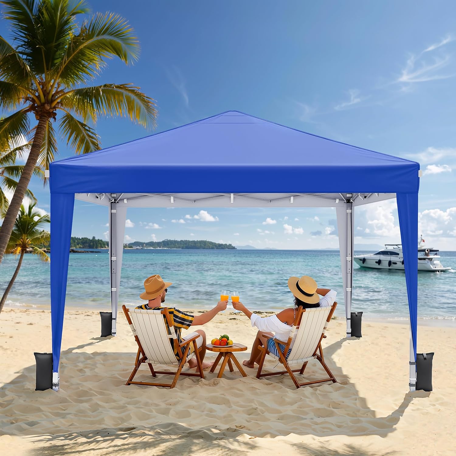 10x10 Pop Up Canopy Tent with Sidewalls. Portable Shelter.Blue | One-Push Center Lock. 3 Height Adjustments. Canopy Ten with Carry Bag for Backyard. Beach. Camping. Parties & Outdoor Events