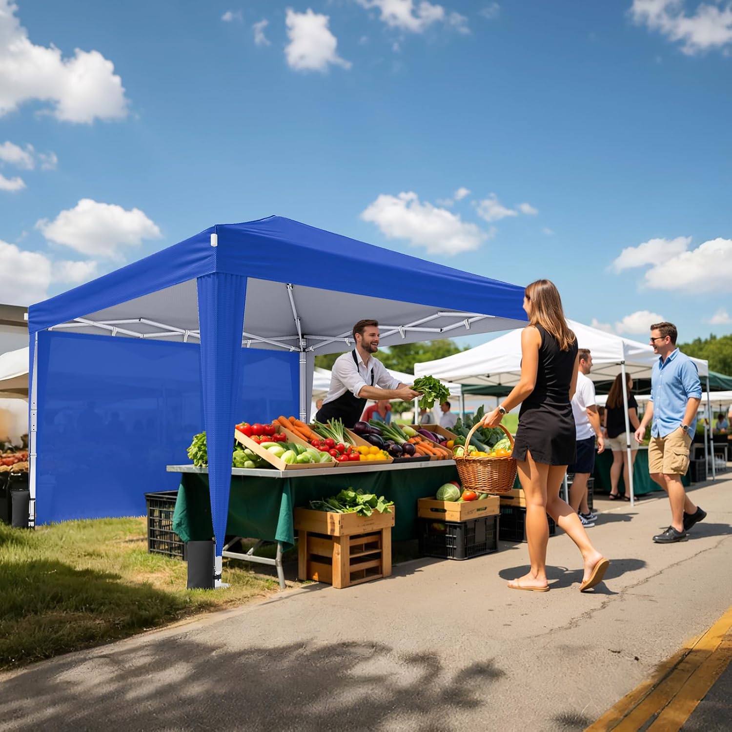 10x10 Pop Up Canopy Tent with Sidewalls. Portable Shelter.Blue | One-Push Center Lock. 3 Height Adjustments. Canopy Ten with Carry Bag for Backyard. Beach. Camping. Parties & Outdoor Events