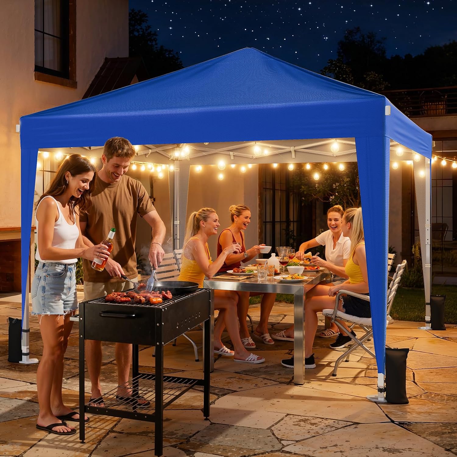 10x10 Pop Up Canopy Tent with Sidewalls. Portable Shelter.Blue | One-Push Center Lock. 3 Height Adjustments. Canopy Ten with Carry Bag for Backyard. Beach. Camping. Parties & Outdoor Events