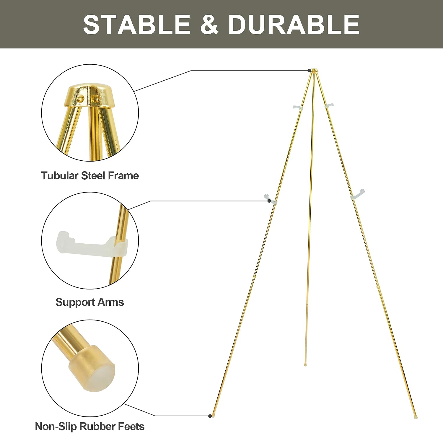 DANMO Easel Stand for Wedding Sign Poster 63'' Instant Display Easel for Floor Adjustable Metal Art Easel Gold 3 Pack