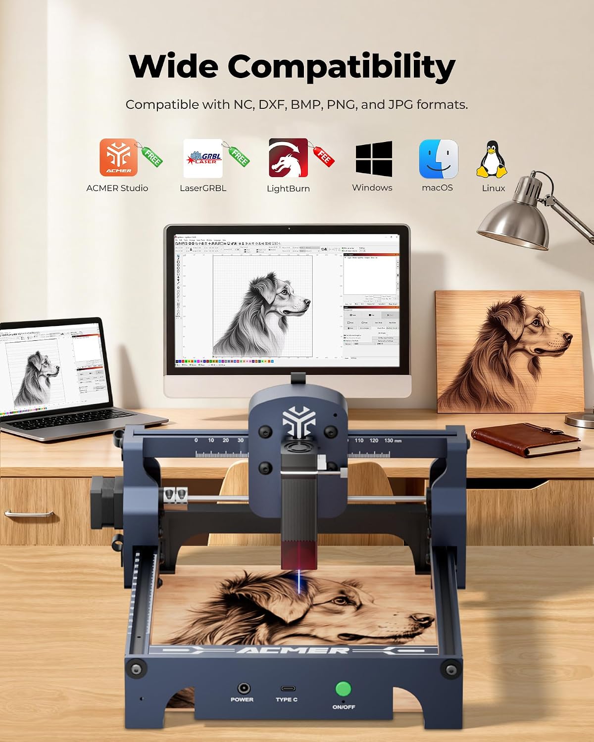 ACMER S1 Laser Engraver Machine. 2500mW Lazer Cutter for Wood and Acrylic | 130 x 130mm Working Area. Compact Desktop Design. Detailed Results for DIY Crafts and Small Projects