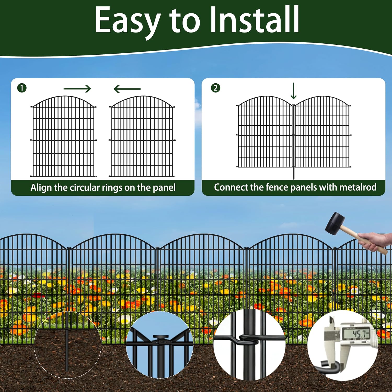 ULIOK 15 Panels Decorative Garden Fence. 32 in(H) X 37.9ft(L) No Dig Fence Panels Animal Barrier for Patio. Animal Ground Stakes Fencing for Garden. Rabbit Dog Temporary Fence for Outdoor Yard