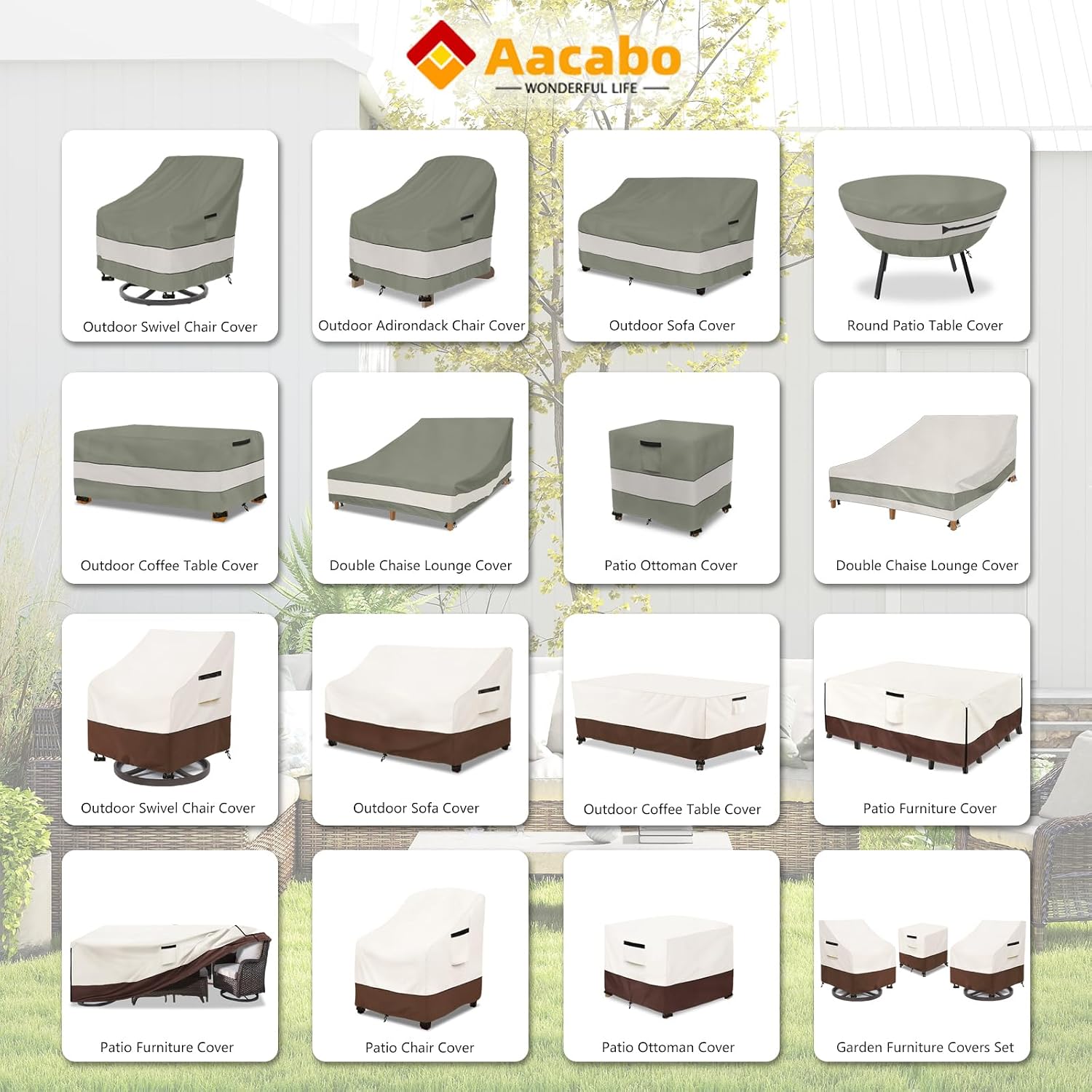 Aacabo Outdoor Swivel Chair Cover 4 Pack.Waterproof 100% Outdoor Patio Chair Covers.35W x 37 D x 38.5 H inches.Outside Furniture Lounge Deep Seat Cover -Grayish Green