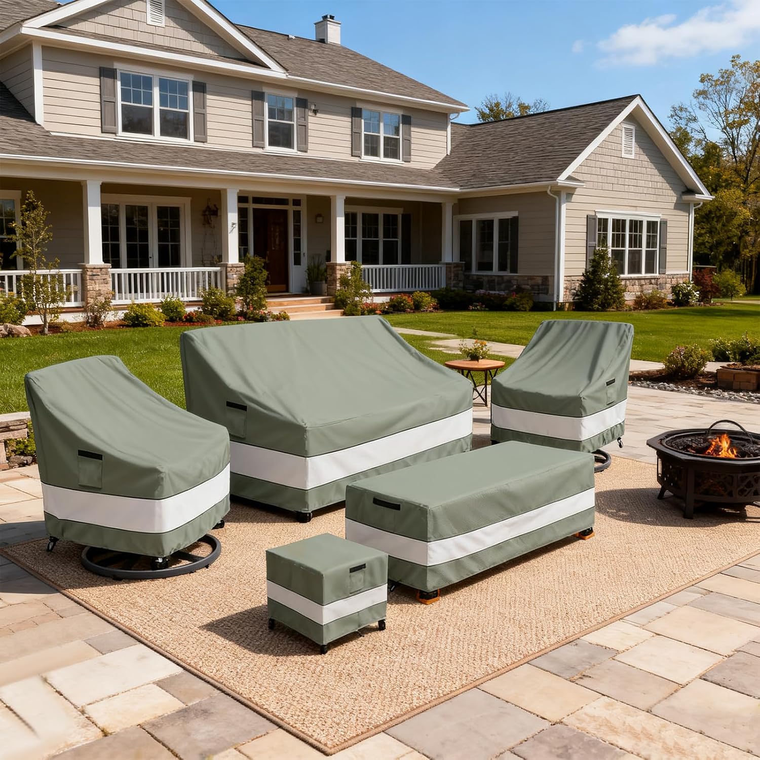 Aacabo Outdoor Swivel Chair Cover 4 Pack.Waterproof 100% Outdoor Patio Chair Covers.35W x 37 D x 38.5 H inches.Outside Furniture Lounge Deep Seat Cover -Grayish Green
