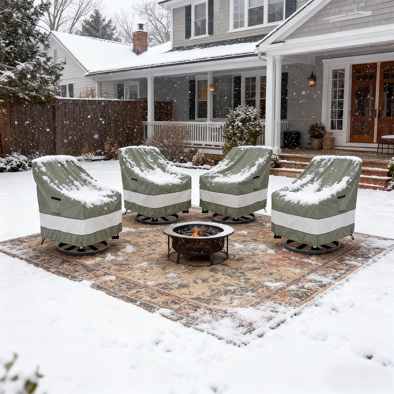 Aacabo Outdoor Swivel Chair Cover 4 Pack.Waterproof 100% Outdoor Patio Chair Covers.35W x 37 D x 38.5 H inches.Outside Furniture Lounge Deep Seat Cover -Grayish Green