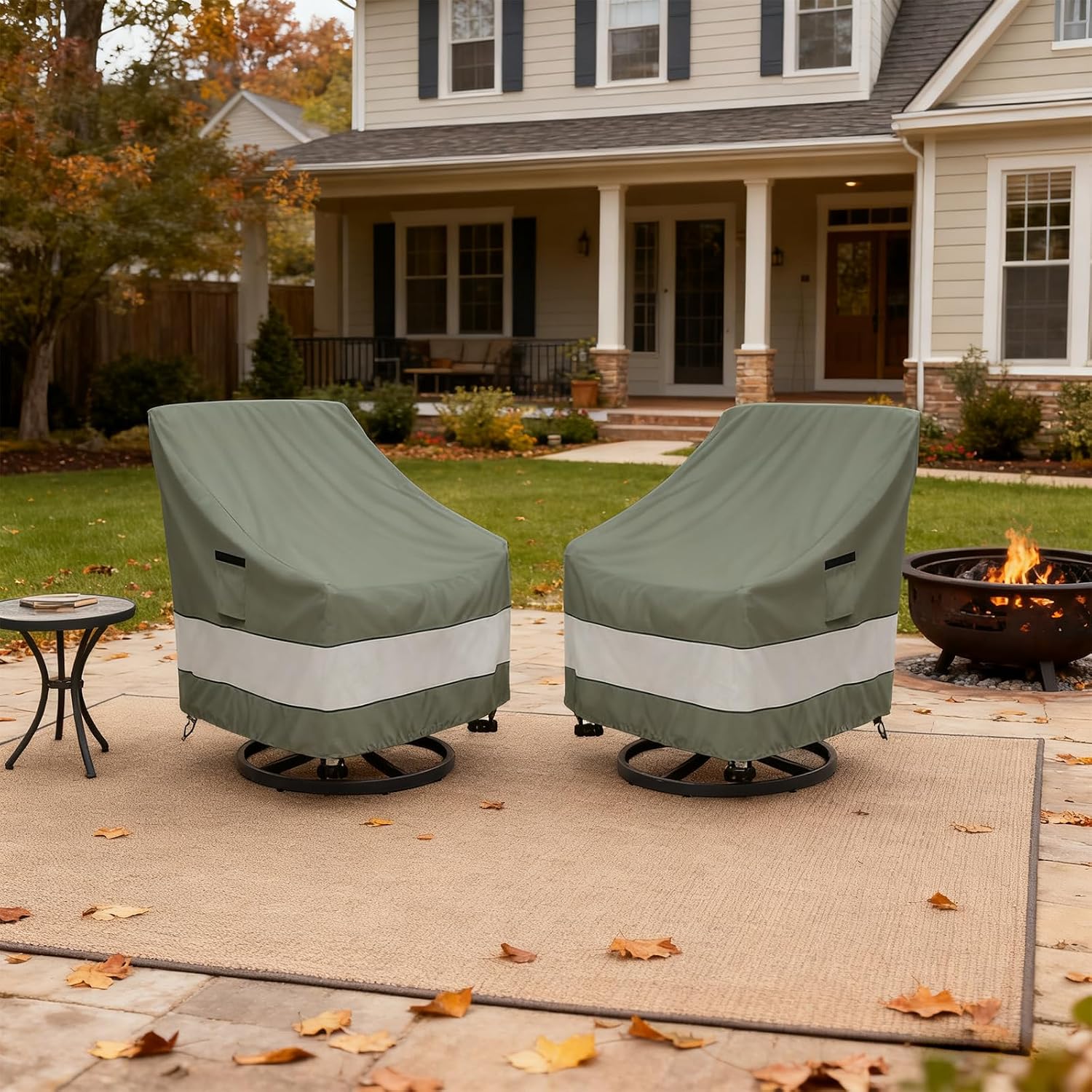 Aacabo Outdoor Swivel Chair Cover 4 Pack.Waterproof 100% Outdoor Patio Chair Covers.35W x 37 D x 38.5 H inches.Outside Furniture Lounge Deep Seat Cover -Grayish Green