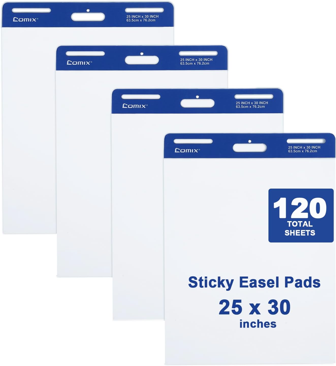 Comix Sticky Easel Pad. 25 x 30 Inch Flip Chart. 30 Sheets/Pad. 4 Pads | Super Sticky self stick easel chart paper bulk. premium teacher supplies for classroom. school and office meetings