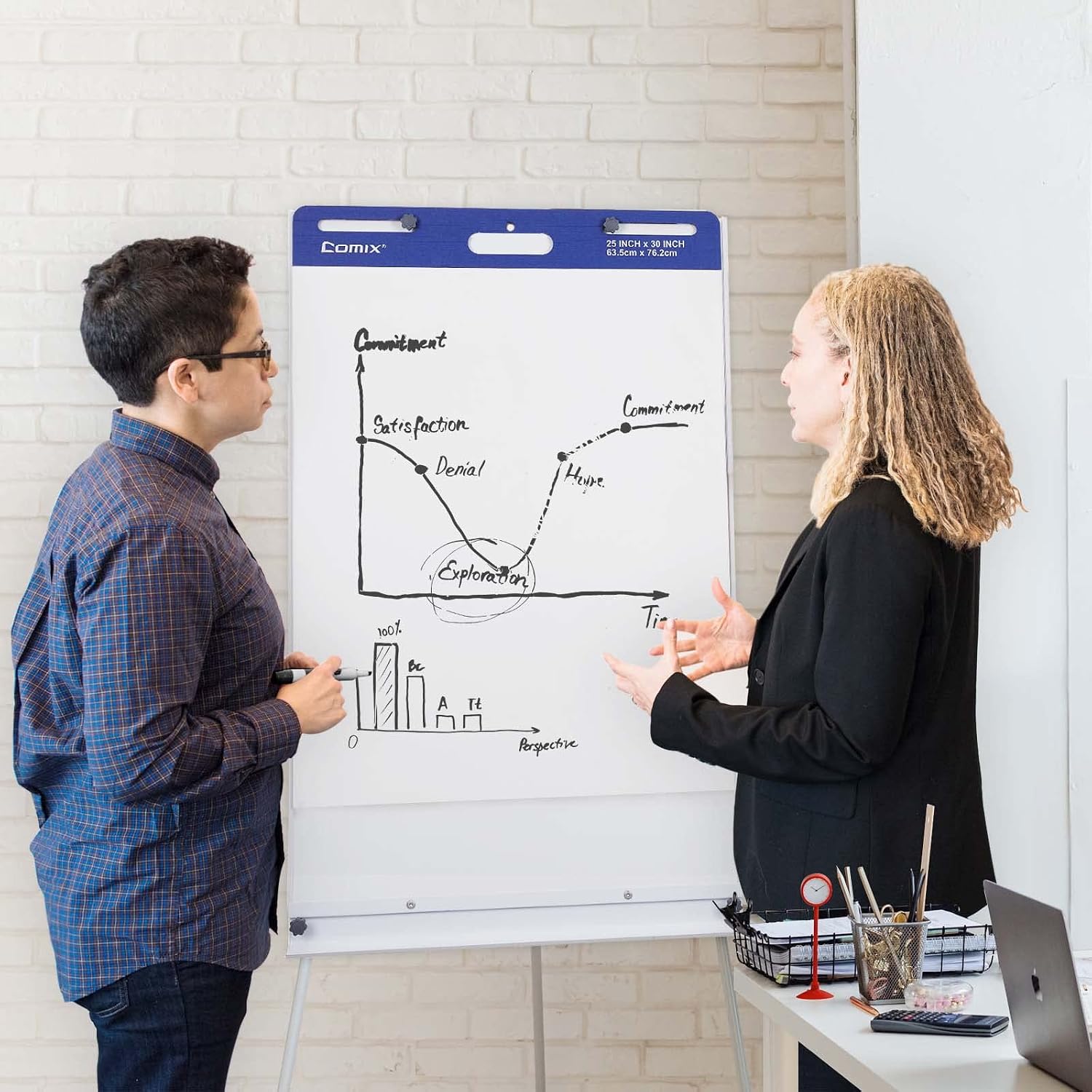 Comix Sticky Easel Pad. 25 x 30 Inch Flip Chart. 30 Sheets/Pad. 4 Pads | Super Sticky self stick easel chart paper bulk. premium teacher supplies for classroom. school and office meetings