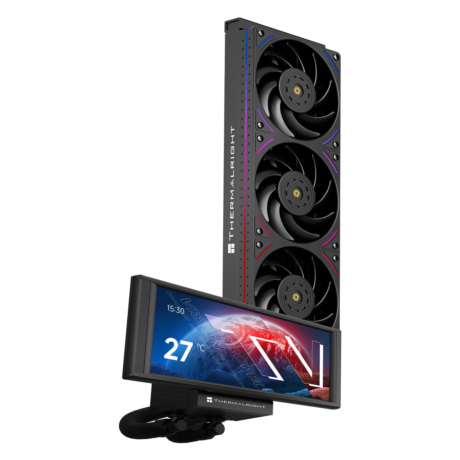 Thermalrlght Trofeo Vision 360 ARGB Black CPU Aio Cooler.CPU Water Cooling System.6.86inch IPS Long Screen with 1280x480 Resolution.for AM4/AM5.LGA1851/1700.Magnetic Screen is not Limited