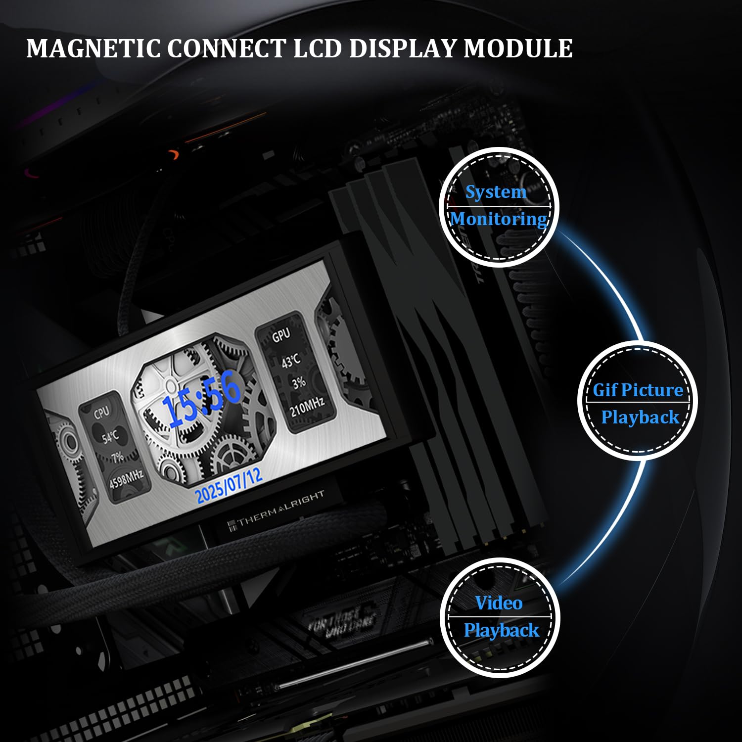 Thermalrlght Trofeo Vision 360 ARGB Black CPU Aio Cooler.CPU Water Cooling System.6.86inch IPS Long Screen with 1280x480 Resolution.for AM4/AM5.LGA1851/1700.Magnetic Screen is not Limited