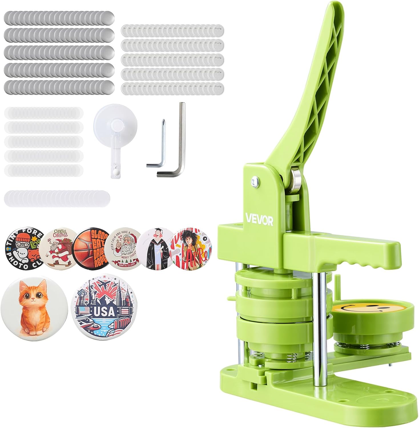 VEVOR Button Maker Machine. 3in/75mm Plastic Pin Maker with 100pcs Button Parts. Mr. Panda Magic Book. Circle Cutter and Hex Wrenches. Reinforced Ergonomic Handle. for DIY Badges. Personalized Pins