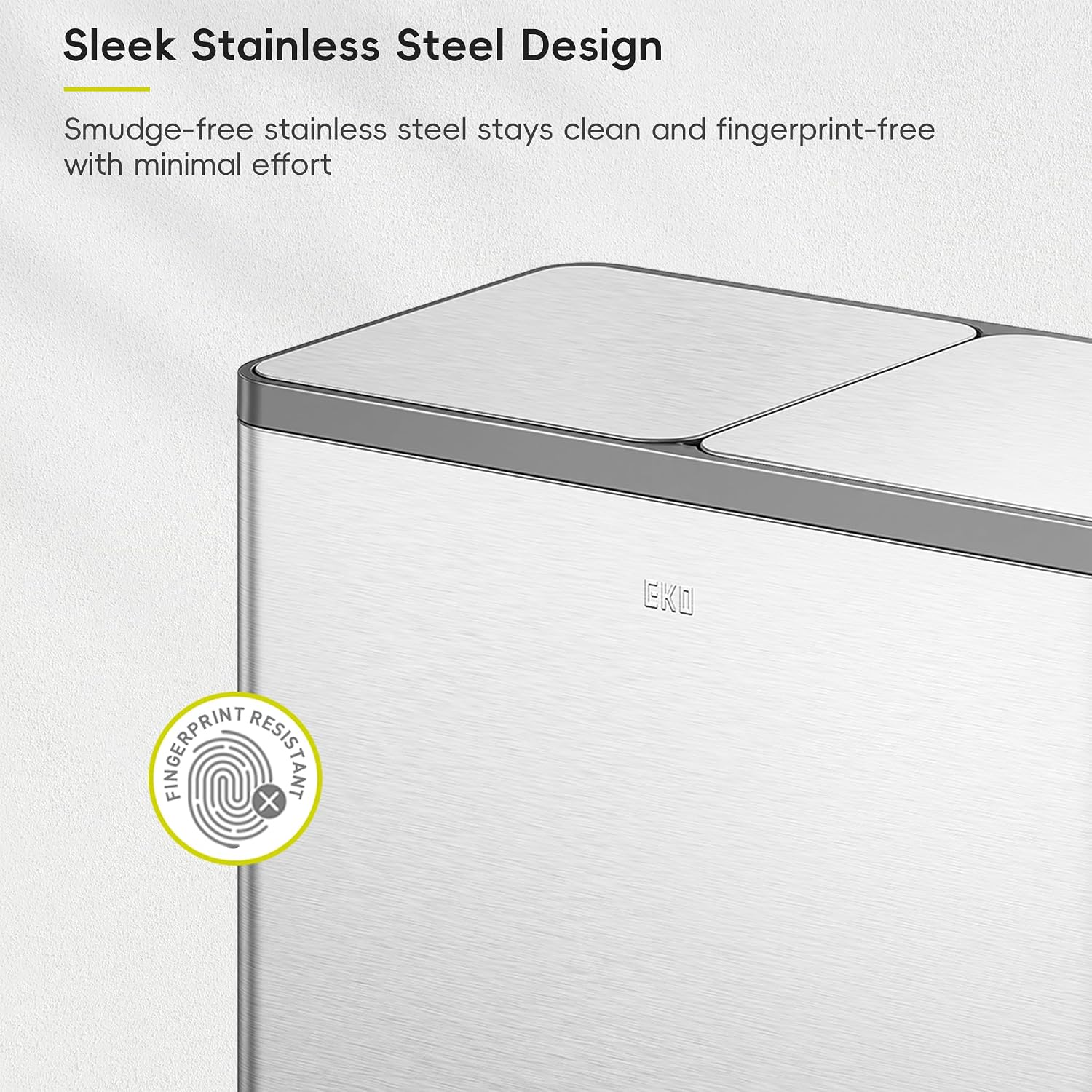 EKO EcoCasa Plus 2 x 10.6 Gal Dual Recycling Trash Can for Kitchen. Large Stainless Steel Step-On Garbage Can with Soft-Close Lids. Odor-Proof and Fingerprint-Resistant. Removable Buckets with Handles