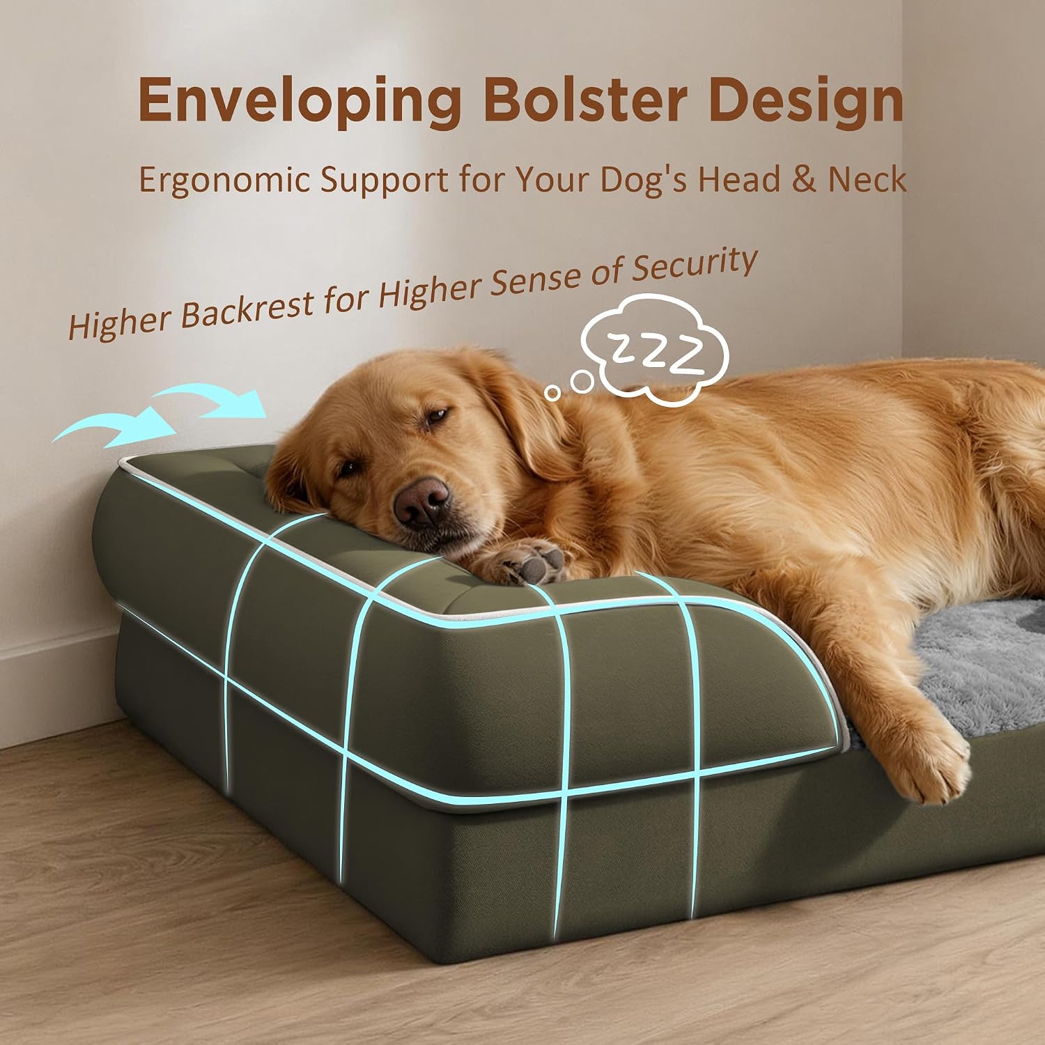 Comfort Expression Waterproof Orthopedic Dog Bed for Medium Size Dog | Supportive Egg Crate Foam Medium Pet Bed with Removable Bolsters. Dog Couch with Washable Cover & Non-Slip Bottom. 30x20 Inch