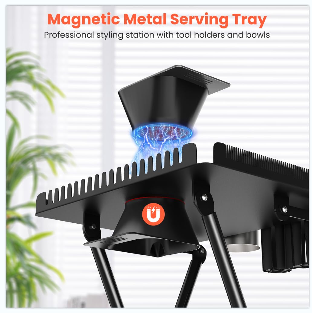 TASALON Professional Hair Styling Station Cart. Metal Rolling Hair Stylist Cart with 2 Magnetic Hair Color Bowls. Salon Trolley with Tool Holder and Hair Extension Stand for Hair Salon Stations