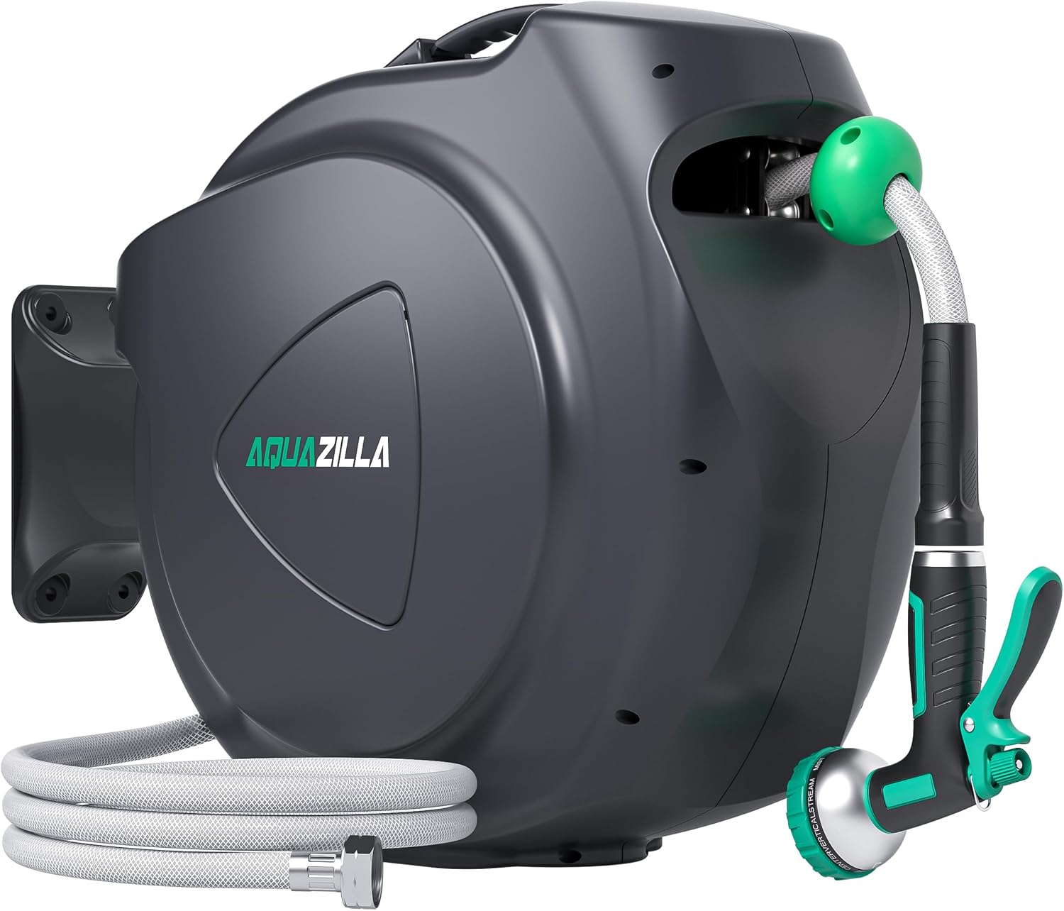 Retractable Garden Hose Reel - 5/8 in x 100 ft Automatic Wall Mount Heavy Duty Automatic Water Hose Reel with 9 Patterns Nozzle. Kink-Resistant Hose. 180° Swivel. Auto-Lock for Outdoor Watering