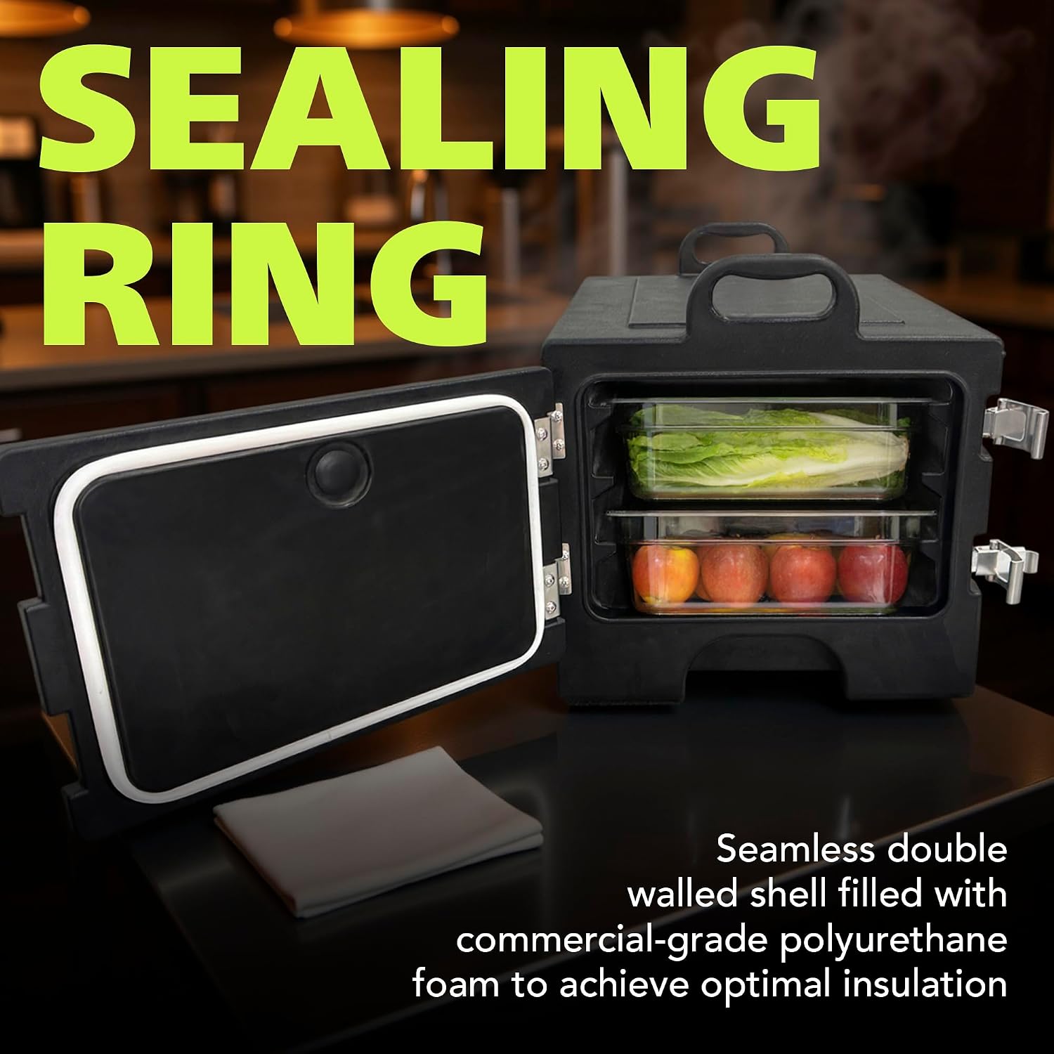 Pearington 40qt Food Carrier. 304 Stainless Steel Latch. Portable Food Warmer. Black