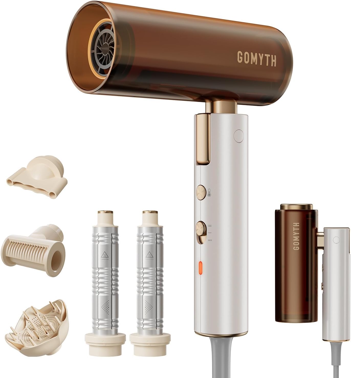 GOMYTH Travel Foldable 5-in-1 Plasma Hair Dryer & Styler | 100–240V Dual Voltage. Worldwide Use. Compact & Lightweight. Scalp Protection. Less Heat Damage. Includes Travel Bag