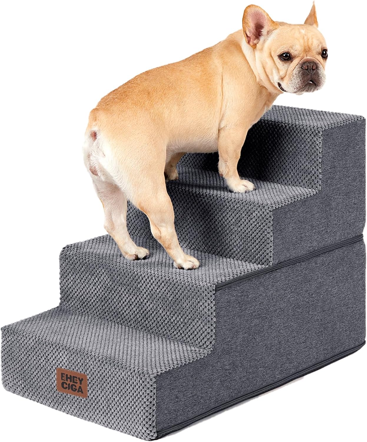 EHEYCIGA Dog Stairs for Bed 18 H. 4-Step Dog Steps for High Bed. Grey | Pet Steps for Small Dogs and Cats. Non-Slip Balanced Pet Ramp Indoor