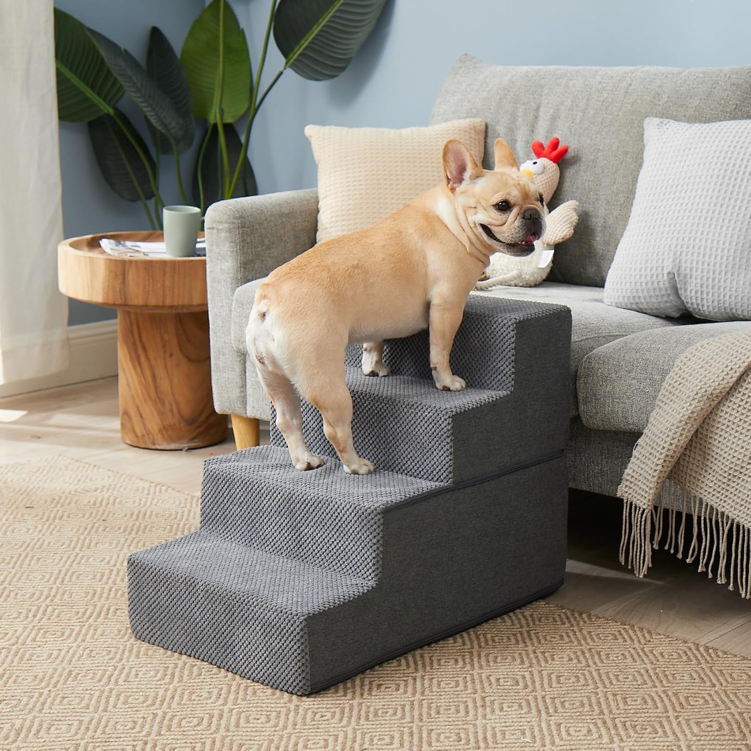 EHEYCIGA Dog Stairs for Bed 18 H. 4-Step Dog Steps for High Bed. Grey | Pet Steps for Small Dogs and Cats. Non-Slip Balanced Pet Ramp Indoor