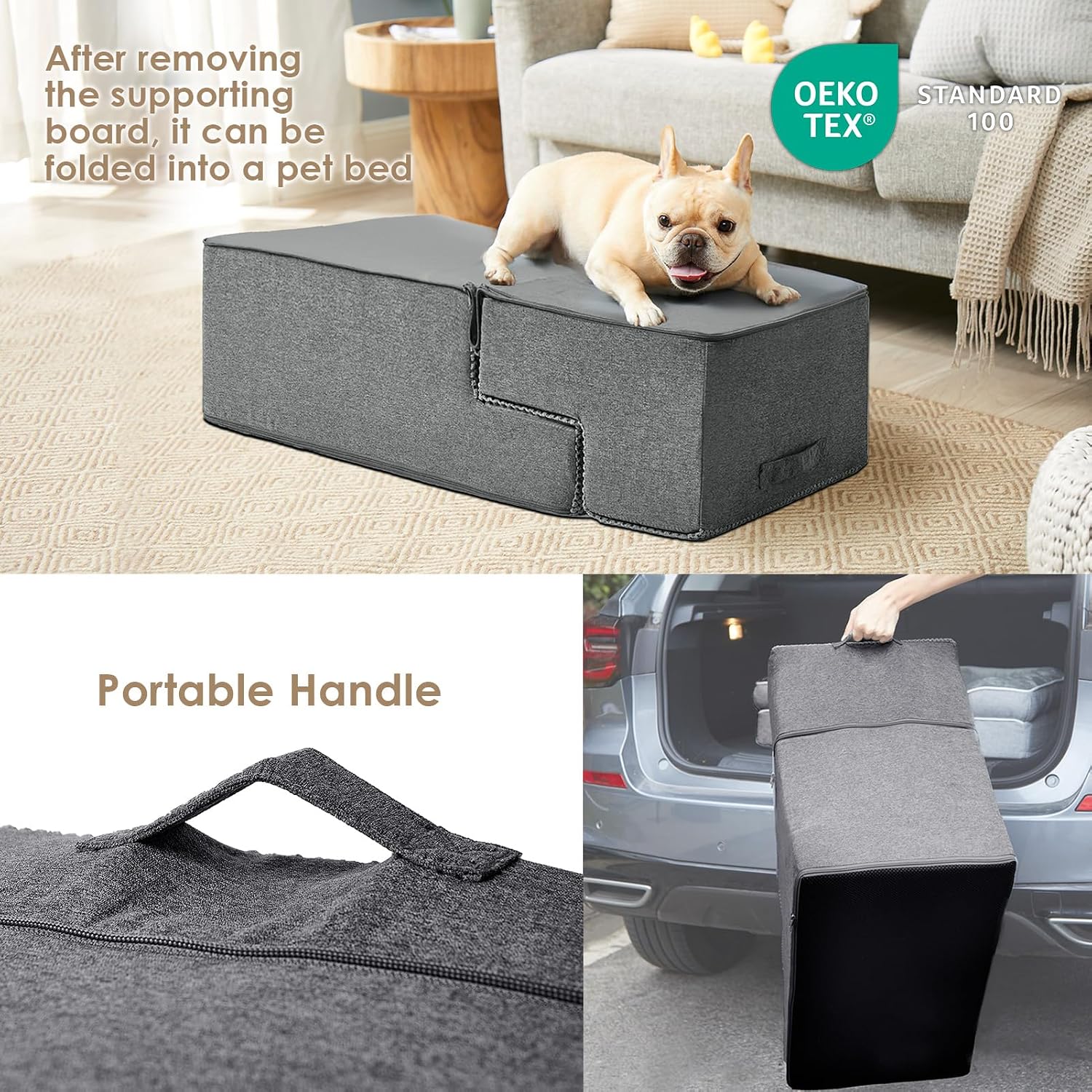 EHEYCIGA Dog Stairs for Bed 18 H. 4-Step Dog Steps for High Bed. Grey | Pet Steps for Small Dogs and Cats. Non-Slip Balanced Pet Ramp Indoor