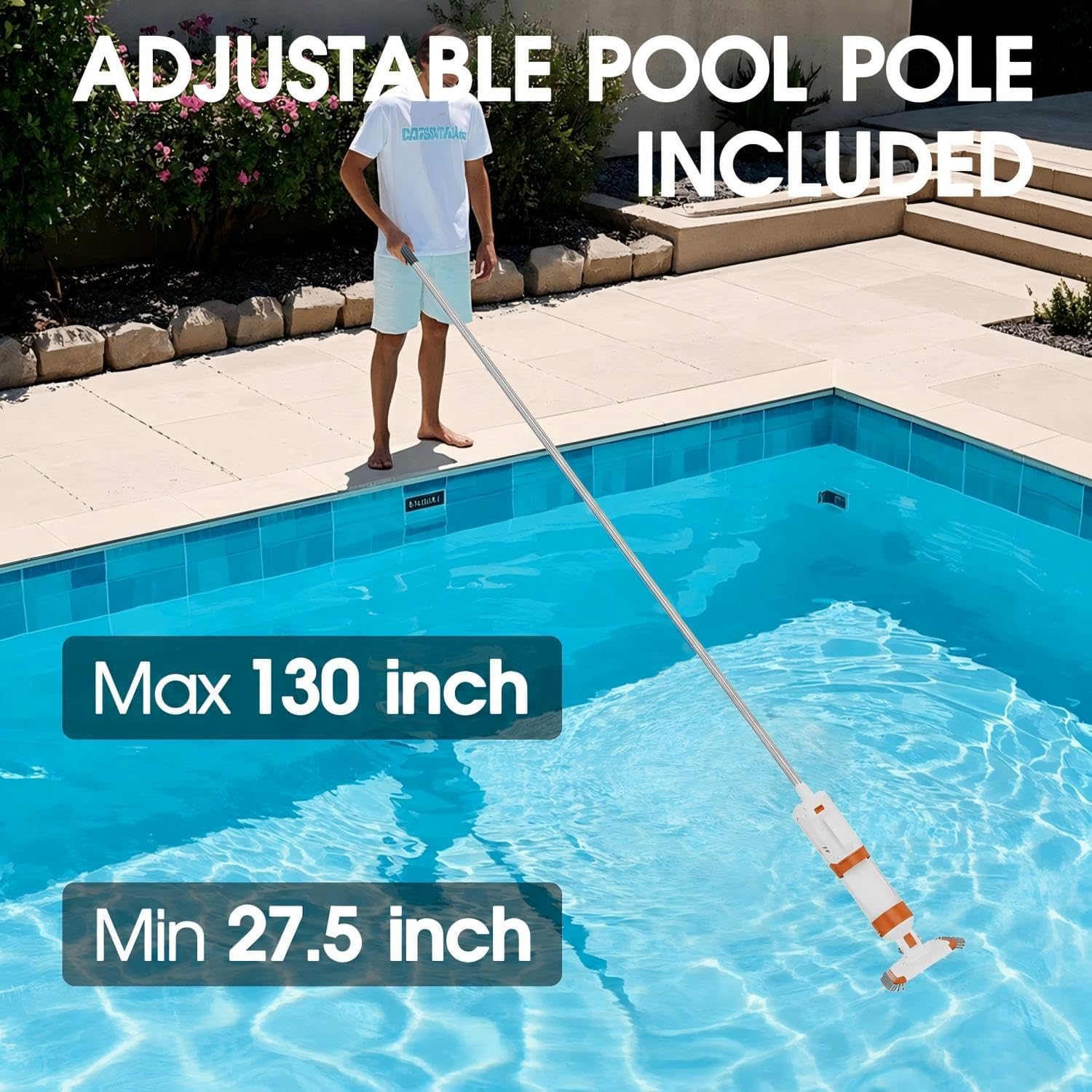 AQUAFYSH Cordless Pool Vacuum-True Powerful Suction 18.9GPM. 100inch. 1H Runtime. 25µm Fluff Ultra Fine Filter.Handheld Rechargeable Hot Tub Cleaner with Poles for Above Ground&Inground Pool