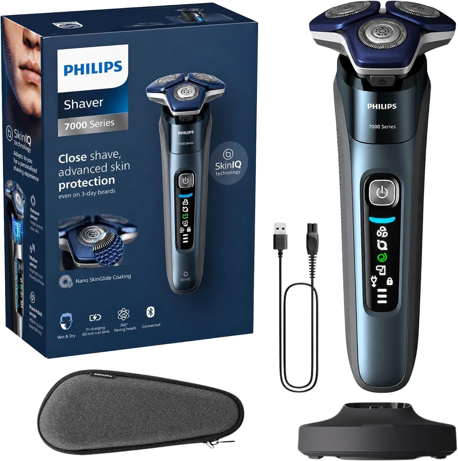 Philips Rechargeable Wet/Dry Electric Shaver with SenseIQ and Comfort Glide Ring Technology. Battery Powered. Silver