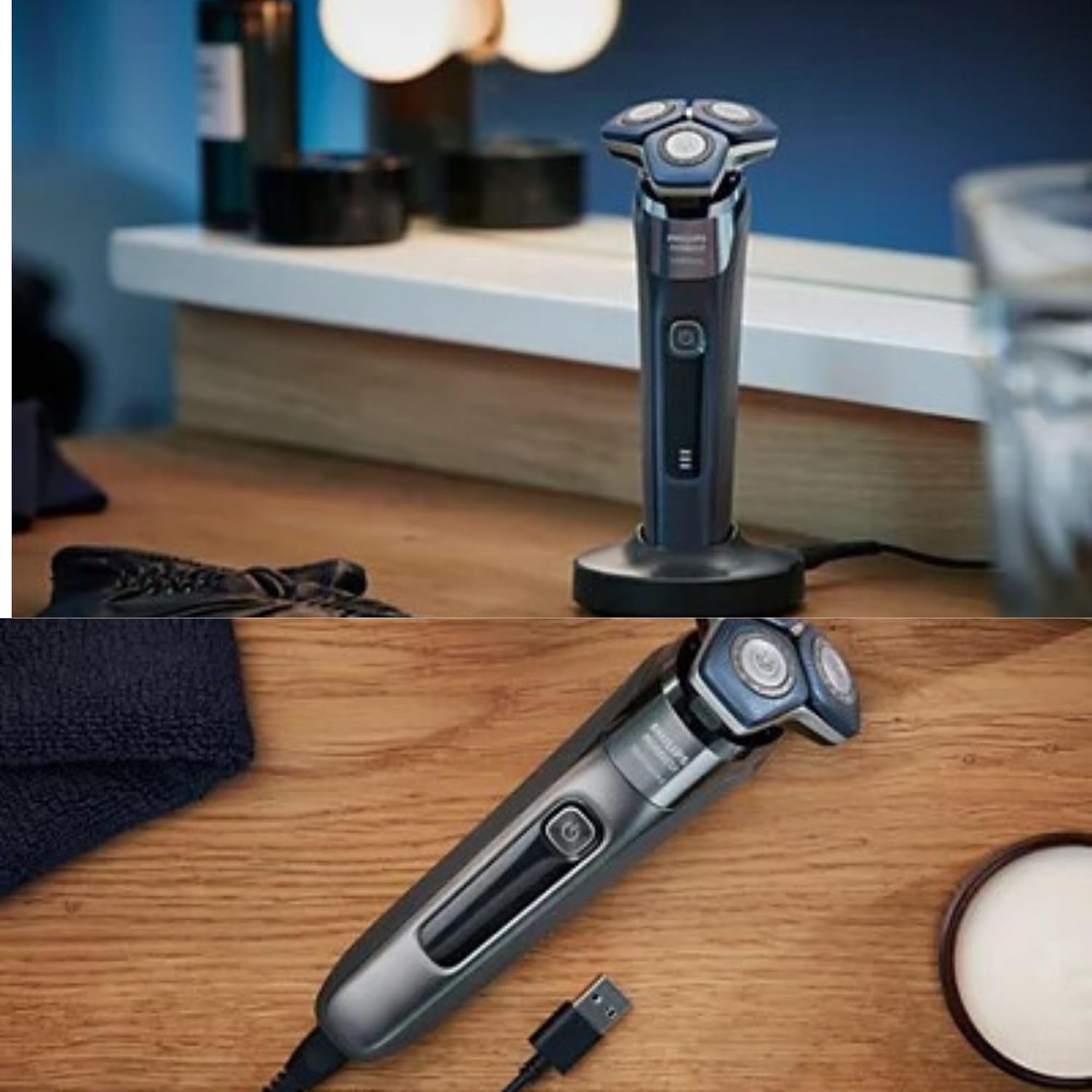Philips Rechargeable Wet/Dry Electric Shaver with SenseIQ and Comfort Glide Ring Technology. Battery Powered. Silver