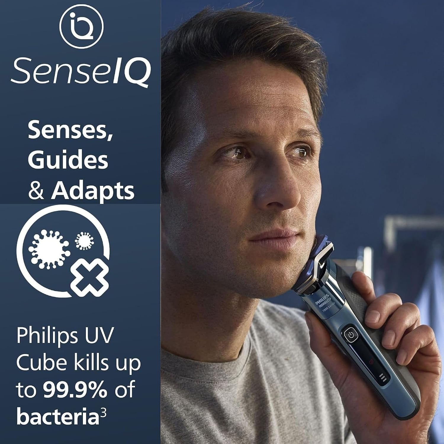 Philips Rechargeable Wet/Dry Electric Shaver with SenseIQ and Comfort Glide Ring Technology. Battery Powered. Silver
