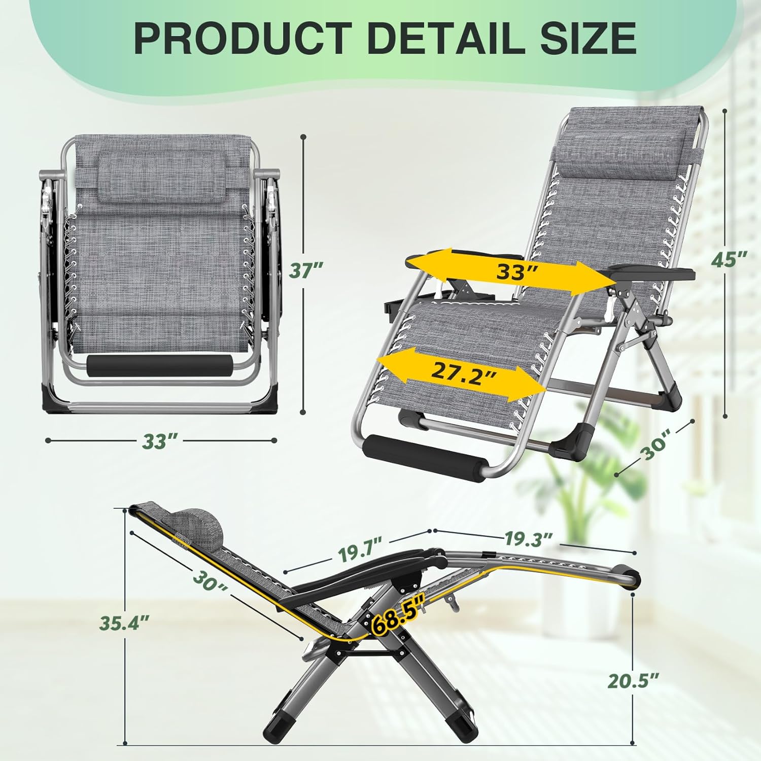 Suteck Oversized Zero Gravity Chair.500LBS 33In XXL Outdoor Recliner Chairs | w/Removable Cushion&Headrest. Camping Lounge Chair w/ Upgraded Lock&Footrest. Reclining Patio Chairs for Indoor Outdoor