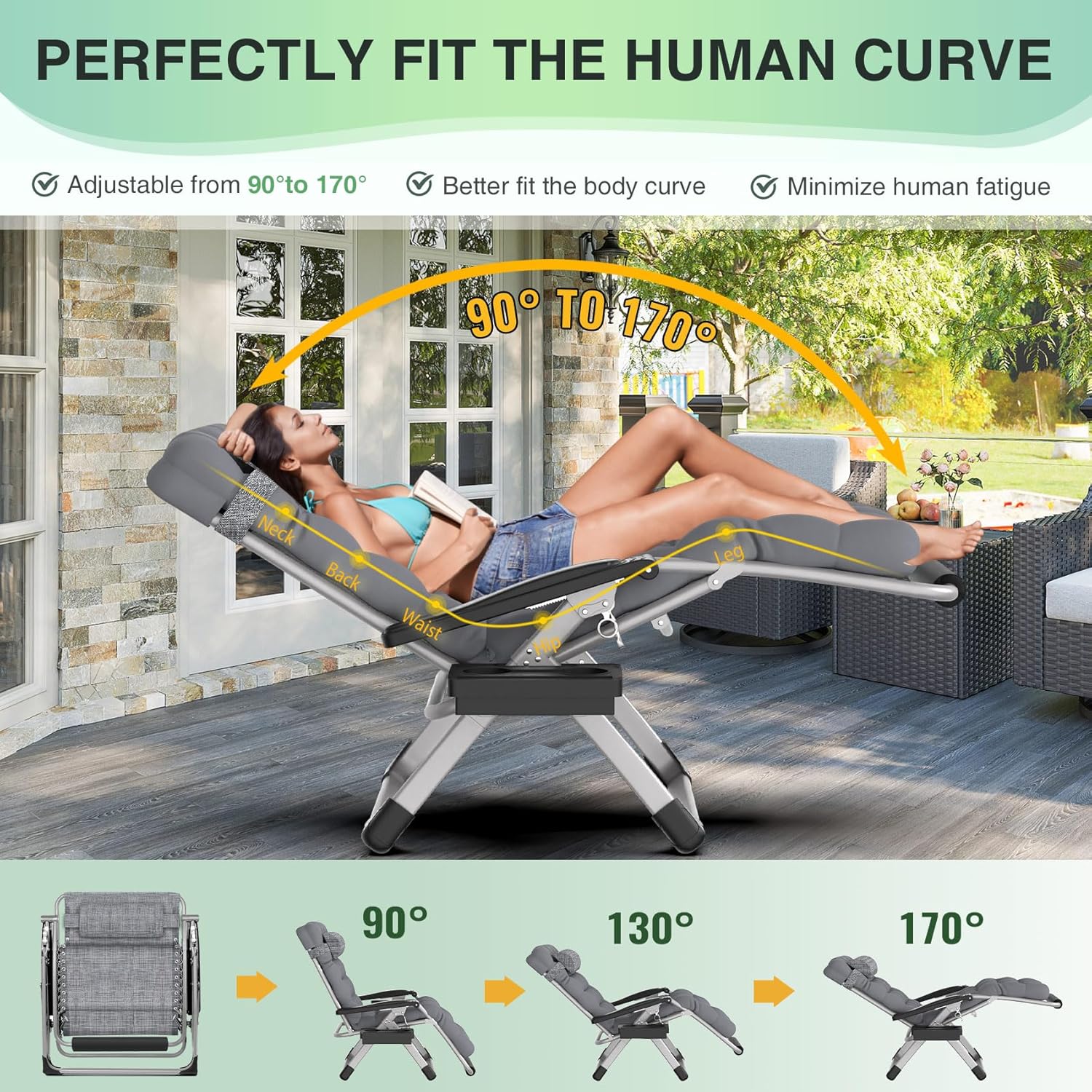Suteck Oversized Zero Gravity Chair.500LBS 33In XXL Outdoor Recliner Chairs | w/Removable Cushion&Headrest. Camping Lounge Chair w/ Upgraded Lock&Footrest. Reclining Patio Chairs for Indoor Outdoor