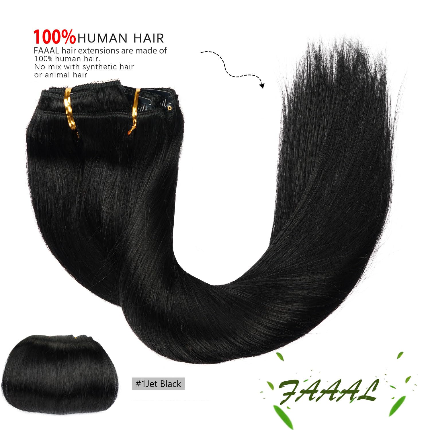 22 Clip in Human Hair Extensions Full Head 200g 10 Pieces 22 Clips 1# Jet Black Double Weft Brazilian Real Remy Hair Extensions Thick Straight Silky (22.200g Jet Black)