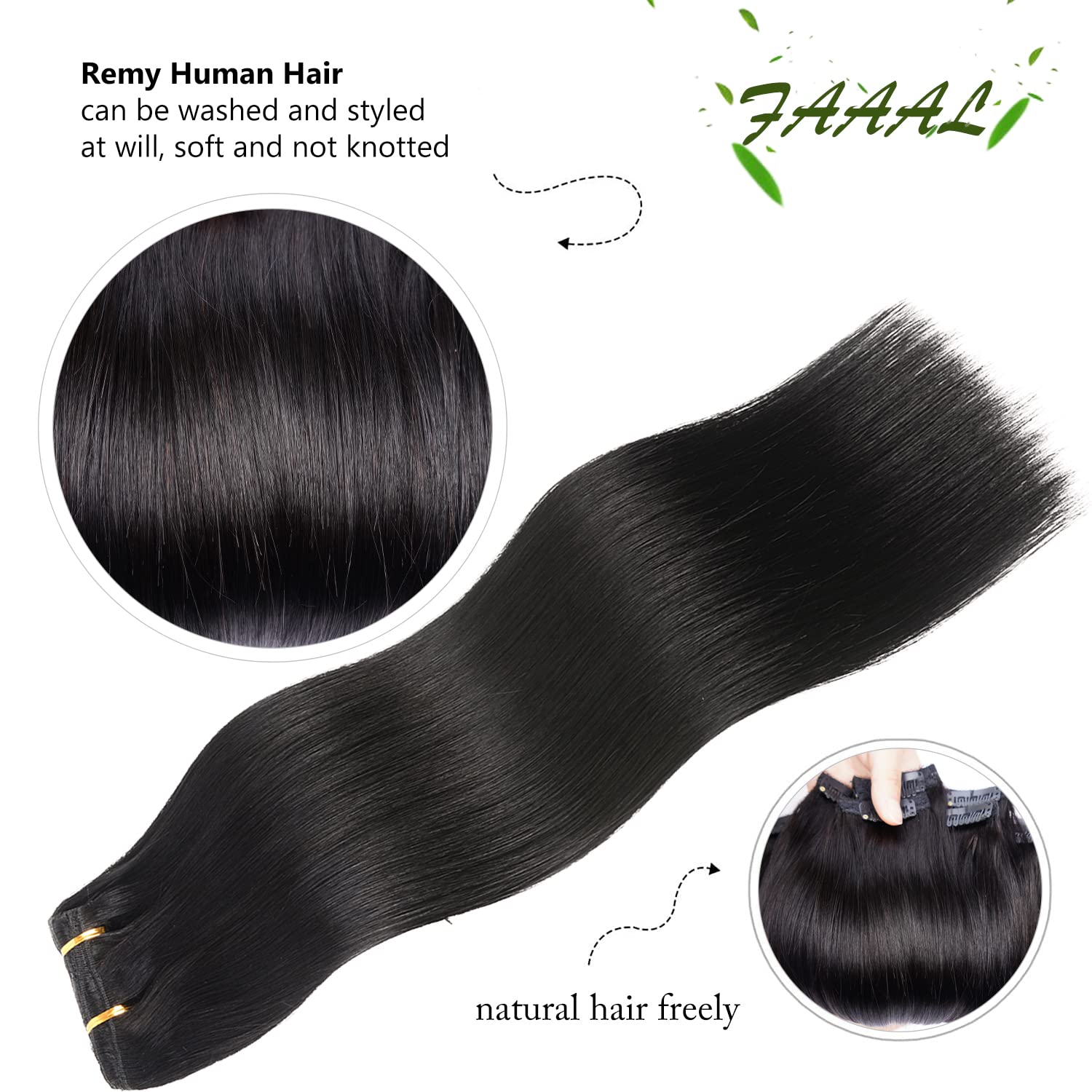 22 Clip in Human Hair Extensions Full Head 200g 10 Pieces 22 Clips 1# Jet Black Double Weft Brazilian Real Remy Hair Extensions Thick Straight Silky (22.200g Jet Black)