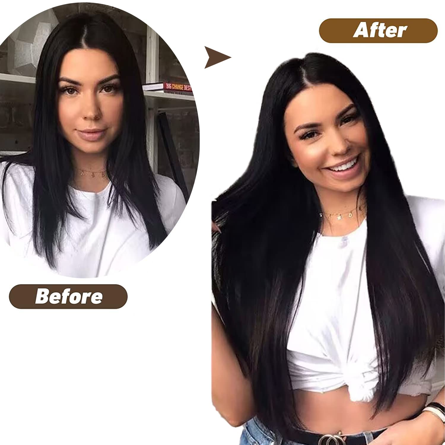 22 Clip in Human Hair Extensions Full Head 200g 10 Pieces 22 Clips 1# Jet Black Double Weft Brazilian Real Remy Hair Extensions Thick Straight Silky (22.200g Jet Black)